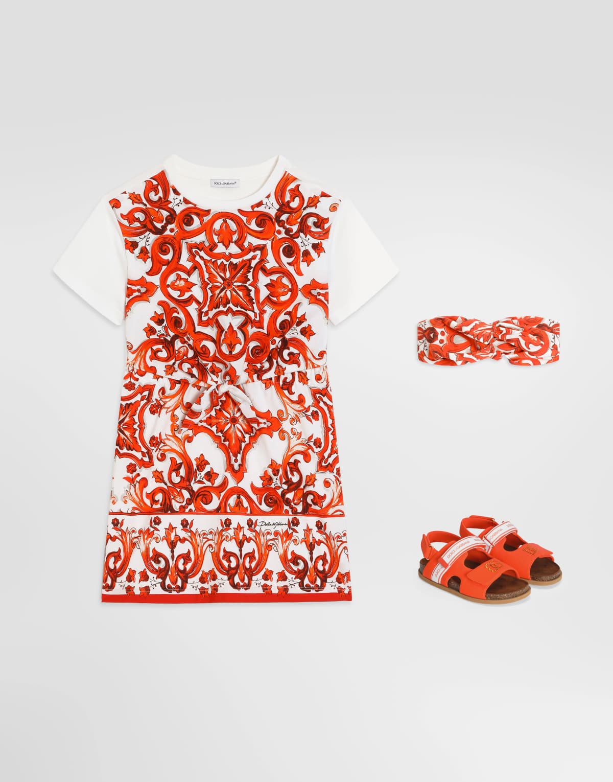 Dolce & Gabbana Kids Girls Majolica-Print Jersey Dress with Trompe-l'œil Top - 2