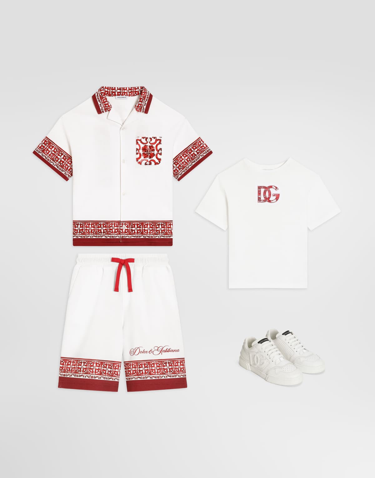 Dolce & Gabbana Kids Хлопчача сорочка Hawaii з подвійного піке з принтом Majolica - 2