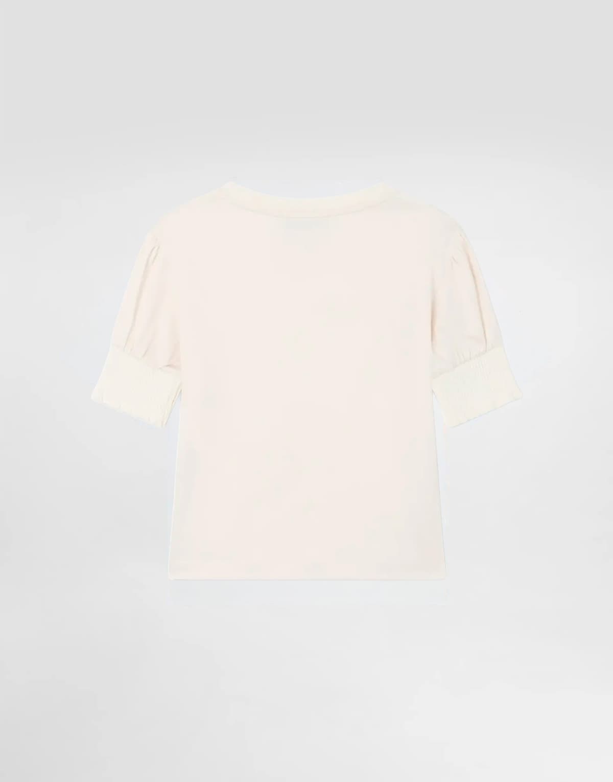 Emporio Armani Dziewczęcy top z mieszanki lyocell z bufiastymi rękawami i haftowanym monogramem - 3