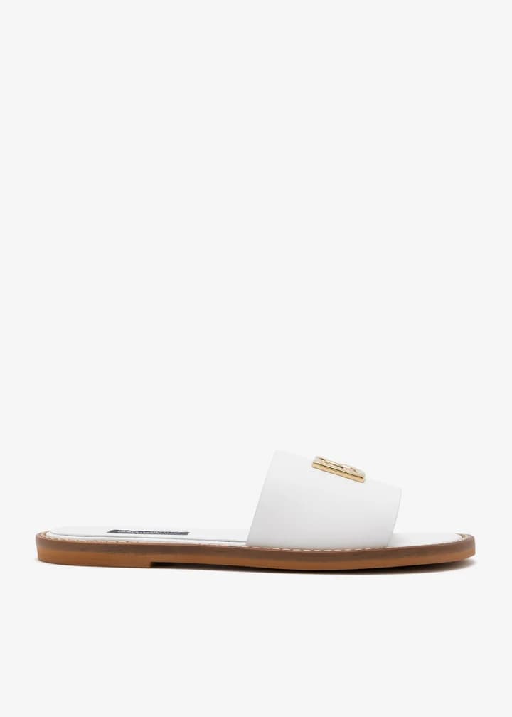 Dolce & Gabbana Kids Girls Flat Calfskin Slipper with DG Cross Logo