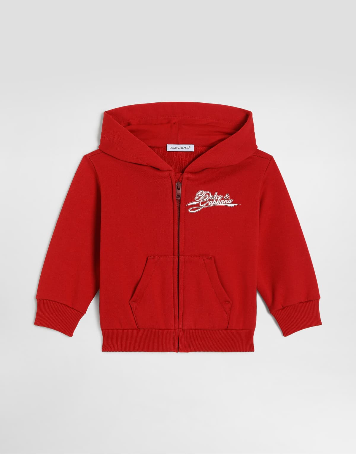 Dolce & Gabbana Kids Zip Hoodie in Red with Logo Patch