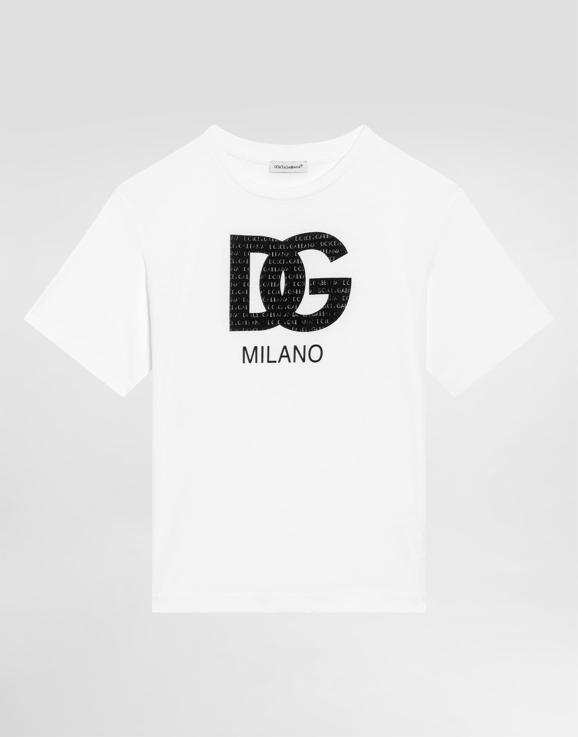 Dolce & Gabbana Kids Kids' Jersey T-Shirt with Waxed DG Milano Logo Print - 1
