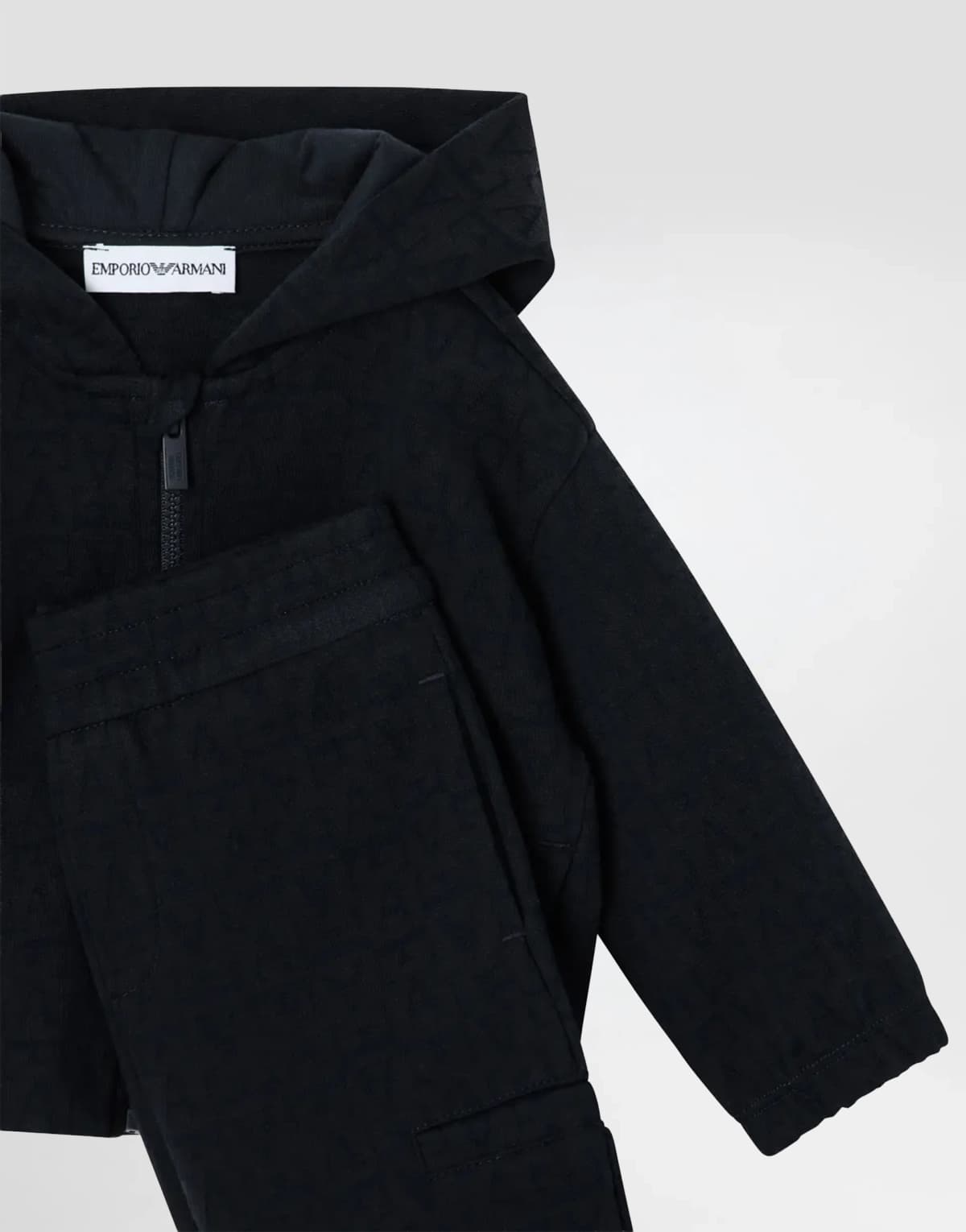 Emporio Armani Dziecięca bluza z kapturem na zamek z żakardu double jersey - 3