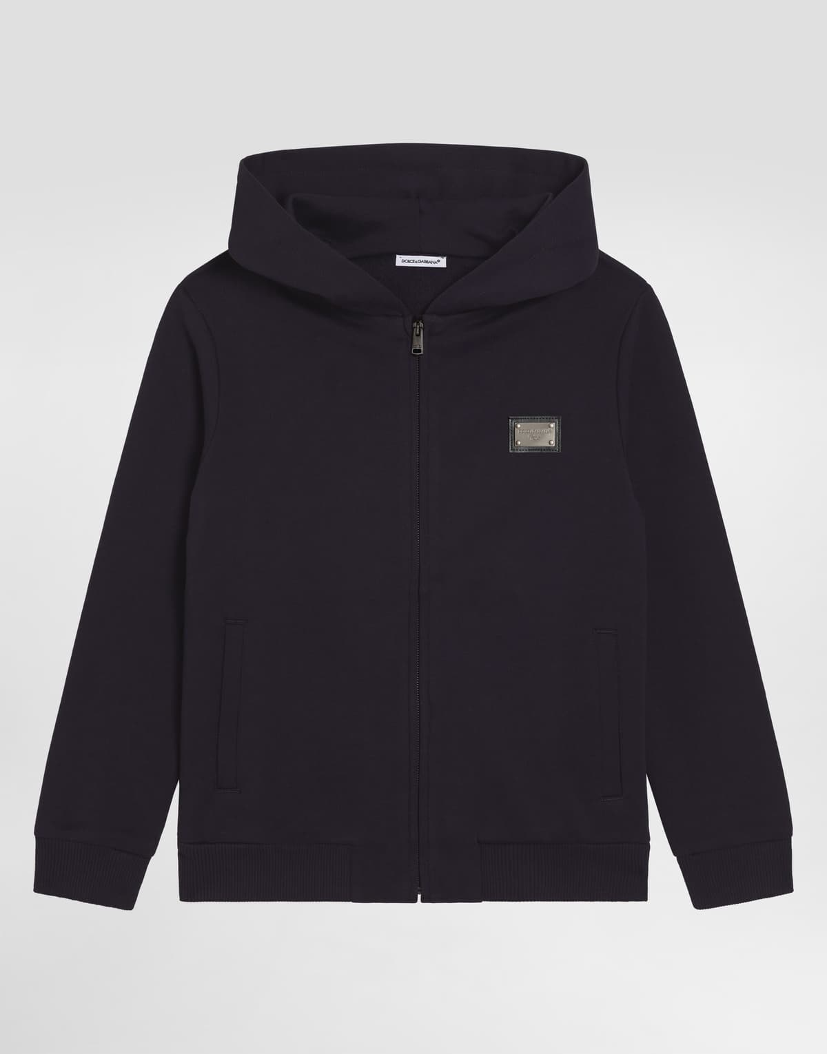 Dolce & Gabbana dziecięca bluza z kapturem z metalową plakietką DG logo