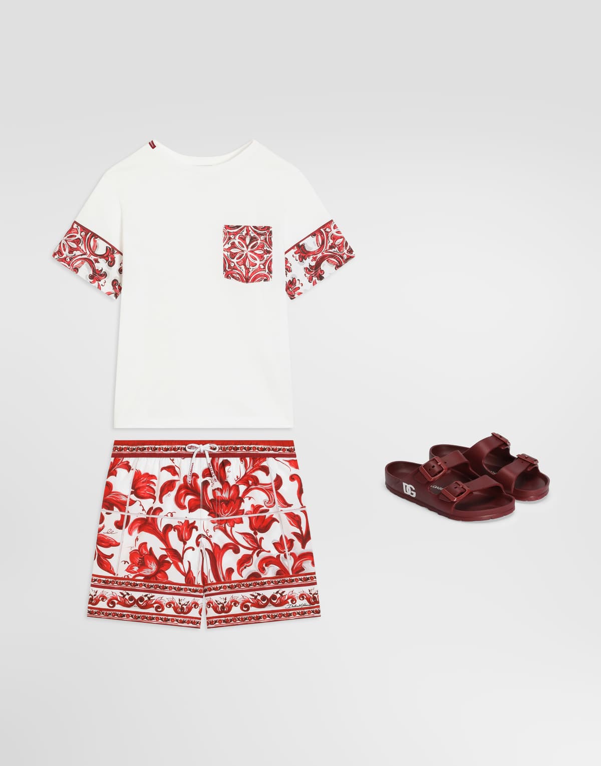 Dolce & Gabbana Kids Chłopięce bokserki kąpielowe z nylonu z nadrukiem Majolica - 2