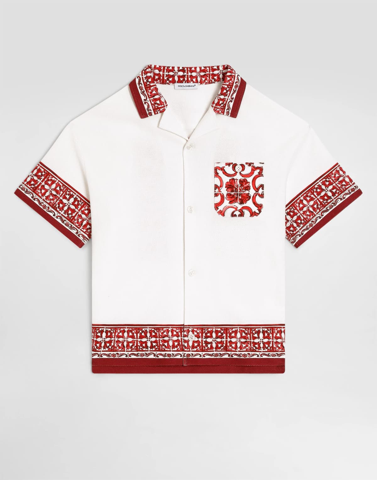 Dolce & Gabbana Kids Хлопчача сорочка Hawaii з подвійного піке з принтом Majolica