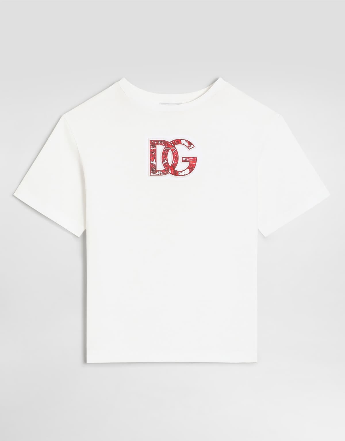 Dolce & Gabbana Kids Dziecięcy T-shirt z jerseyu z wytłoczonym logo DG i nadrukiem Majolica