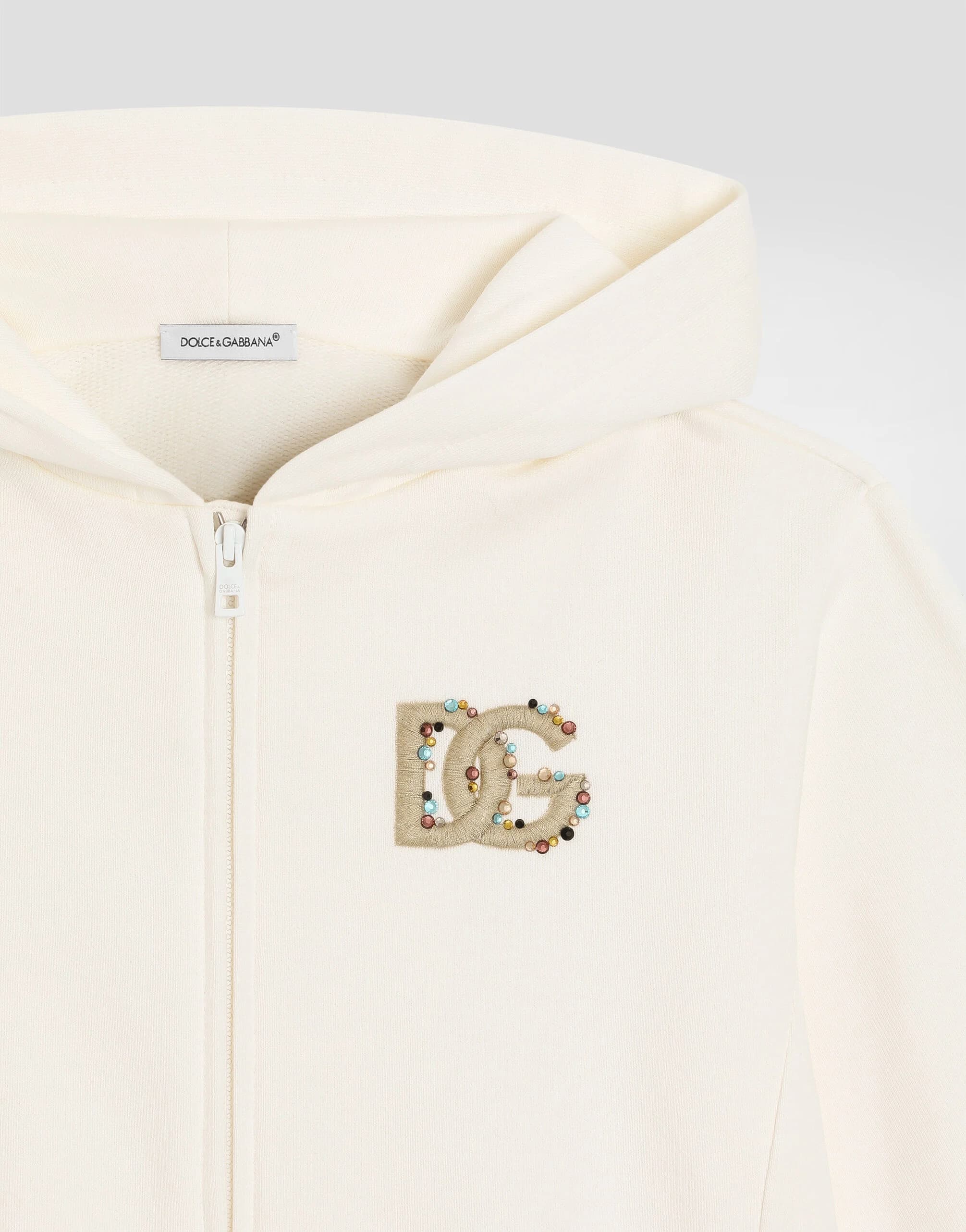Dolce & Gabbana Kids дитяча толстовка з капюшоном з вишивкою DG та стразами - 3