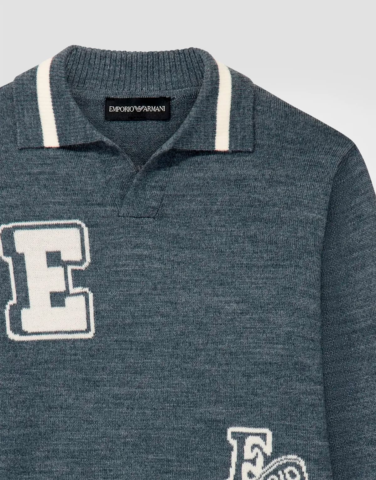 Emporio Armani Dziecięcy teksturowany sweter polo z naszywkami varsity - 4