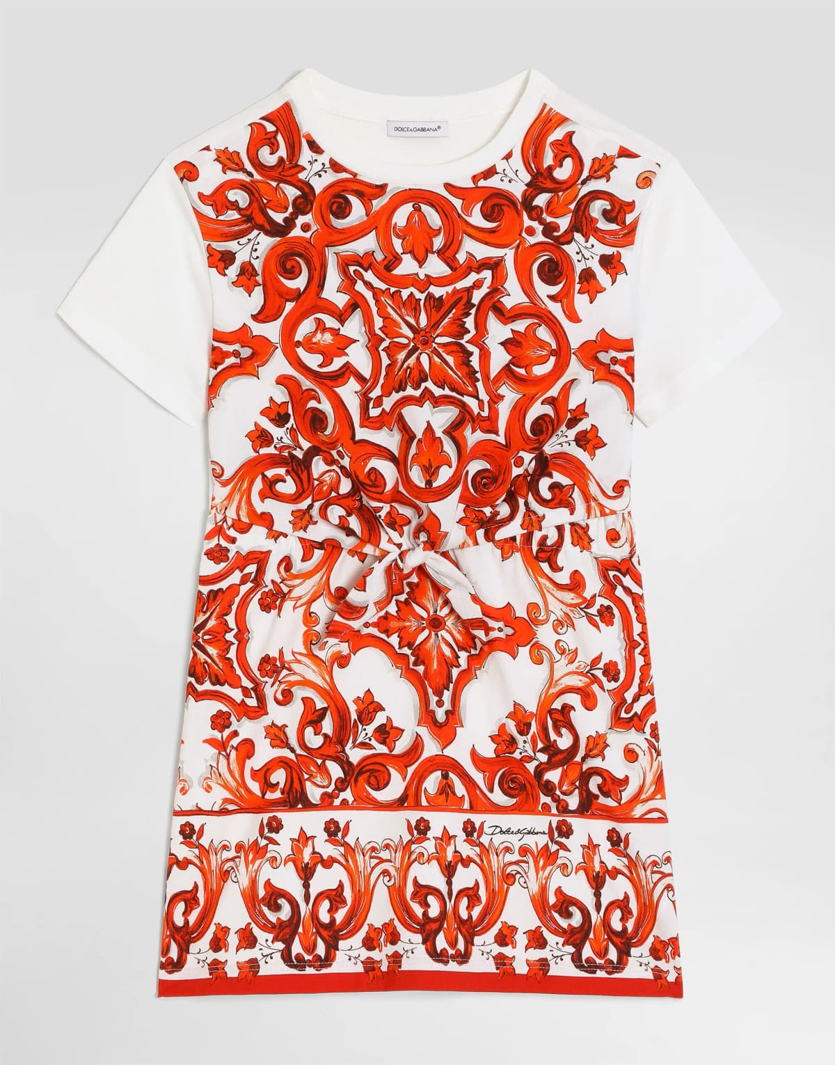 Dolce & Gabbana Kids Girls Majolica-Print Jersey Dress with Trompe-l'œil Top
