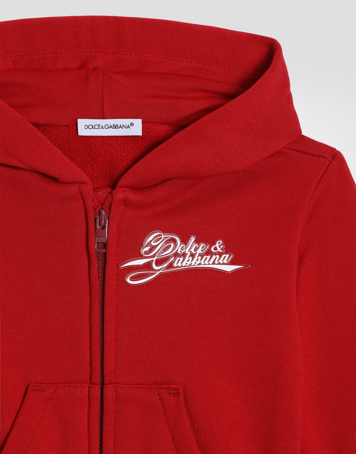 Dolce & Gabbana Kids Zip Hoodie in Red with Logo Patch - 3