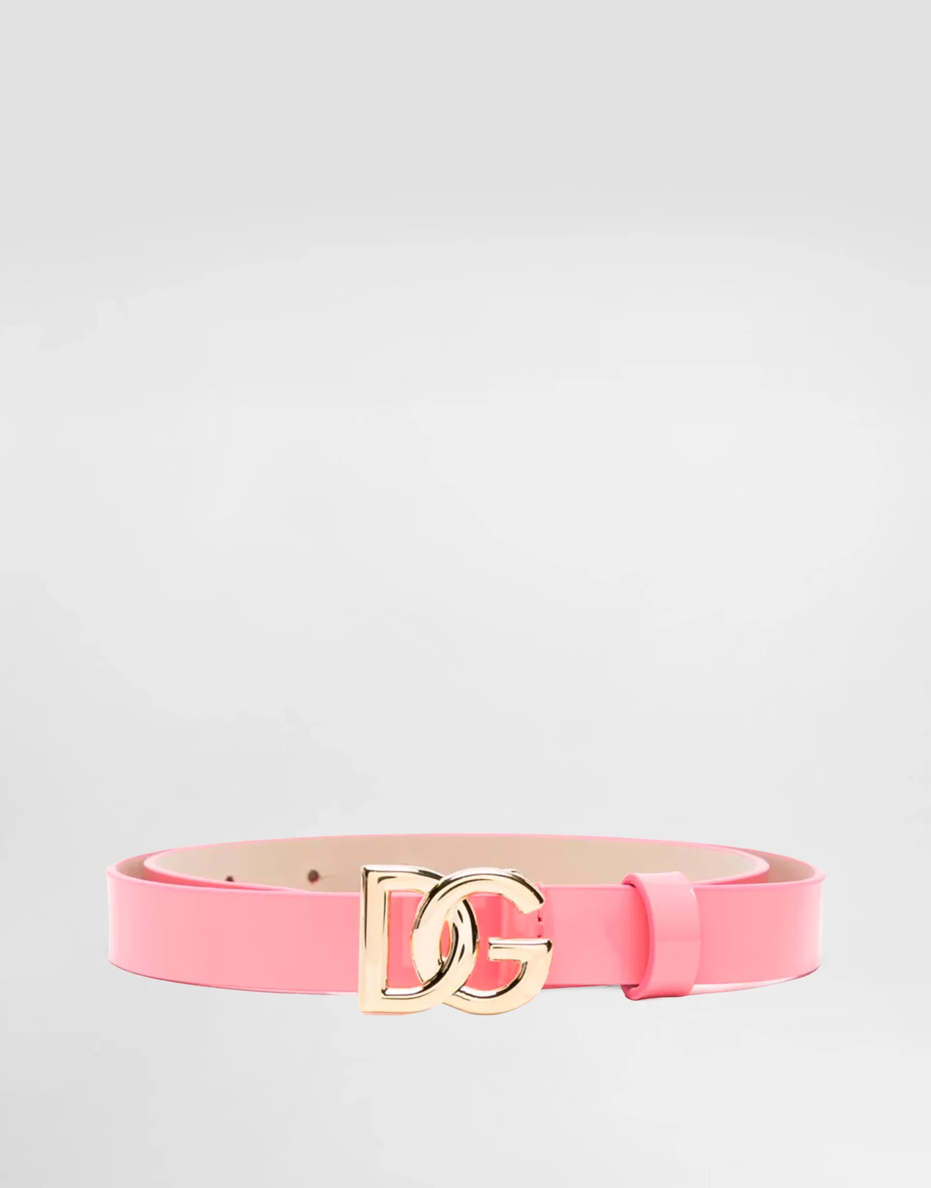 Dolce & Gabbana Kids' Patent Calfskin Belt with Gold-Tone DG Logo Buckle - 1