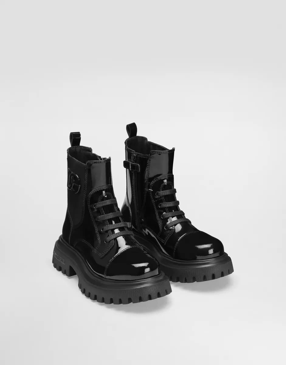 Dolce & Gabbana Kids Girls Patent Black Leather Ankle Boots