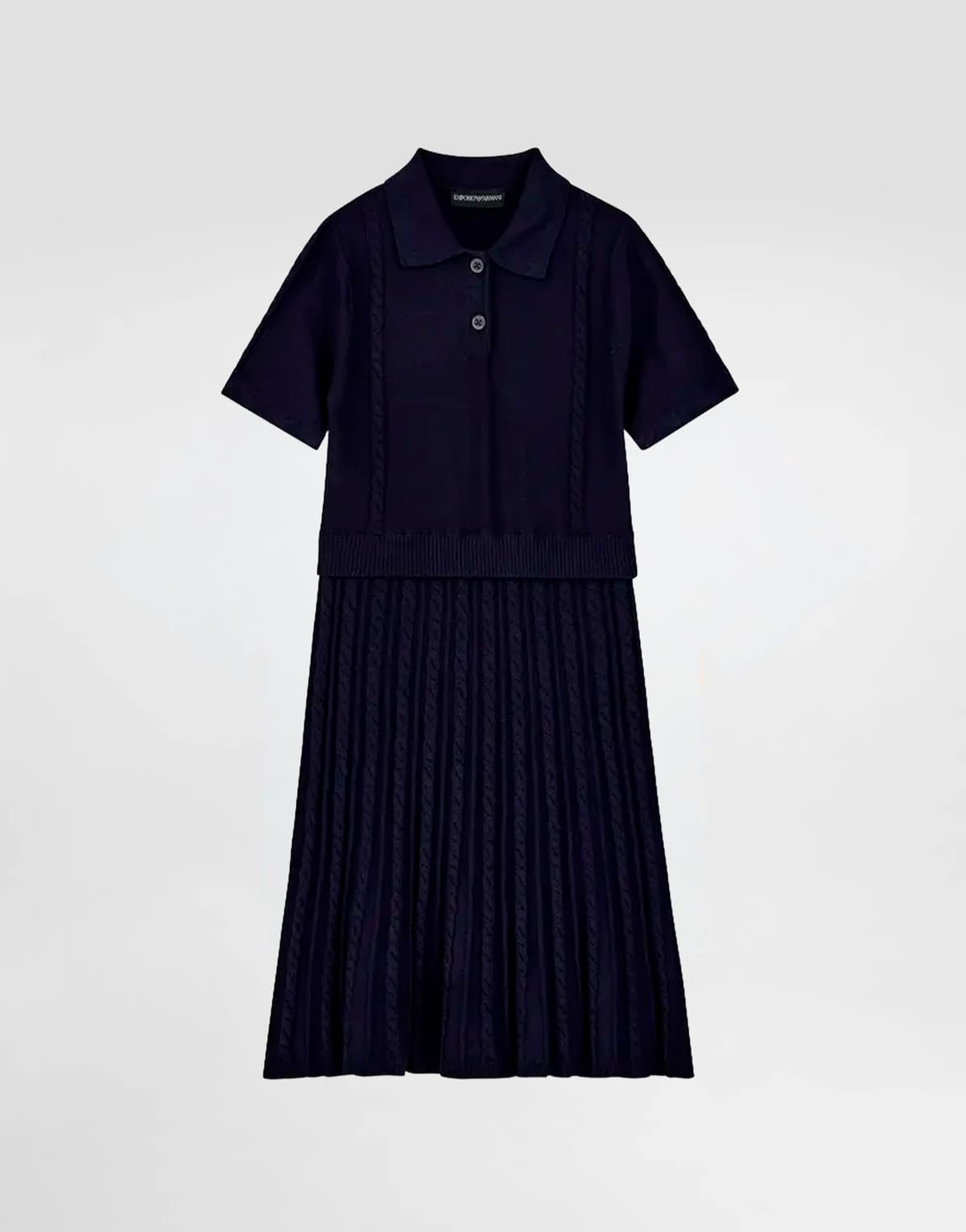 Emporio Armani Dziecięca sukienka z dzianiny z kołnierzem polo i plisowaną spódnicą