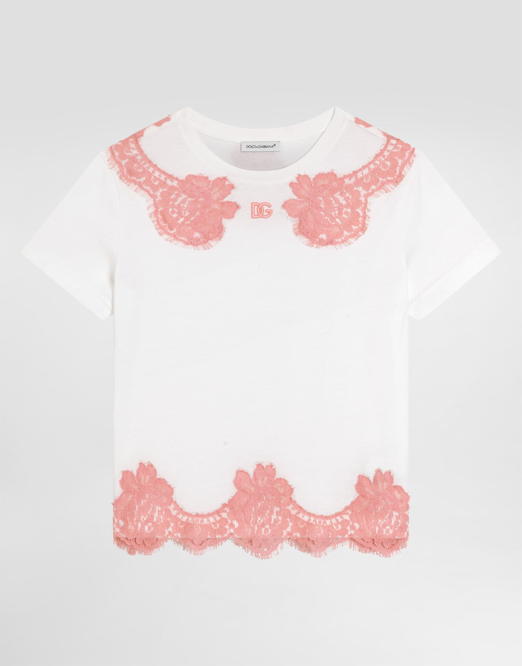 Dolce & Gabbana Kids Дитяча футболка джерсі з мереживом та вишивкою DG - 1