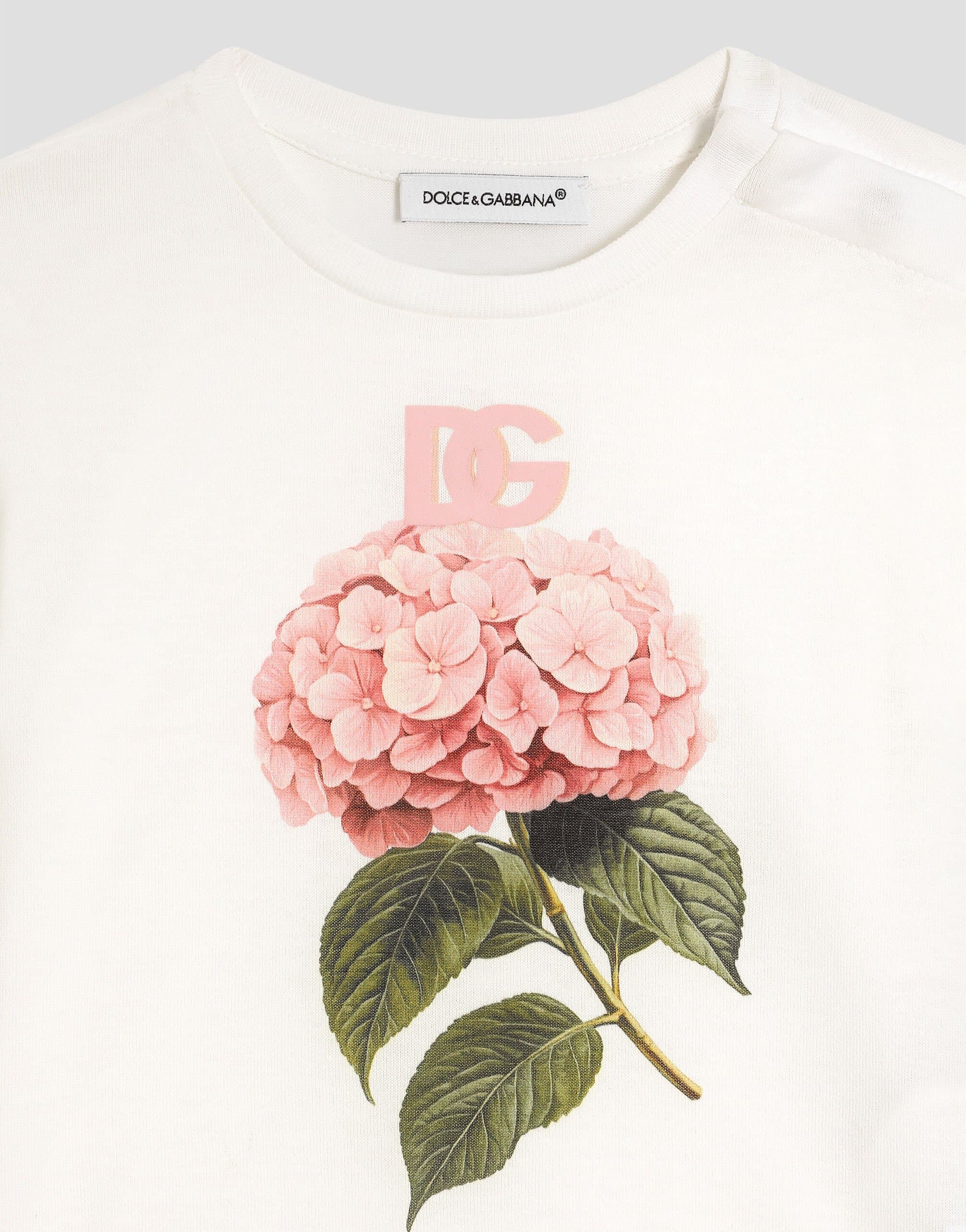 Dolce & Gabbana Kids dziecięcy T-shirt jersey z nadrukiem hortensji - 3