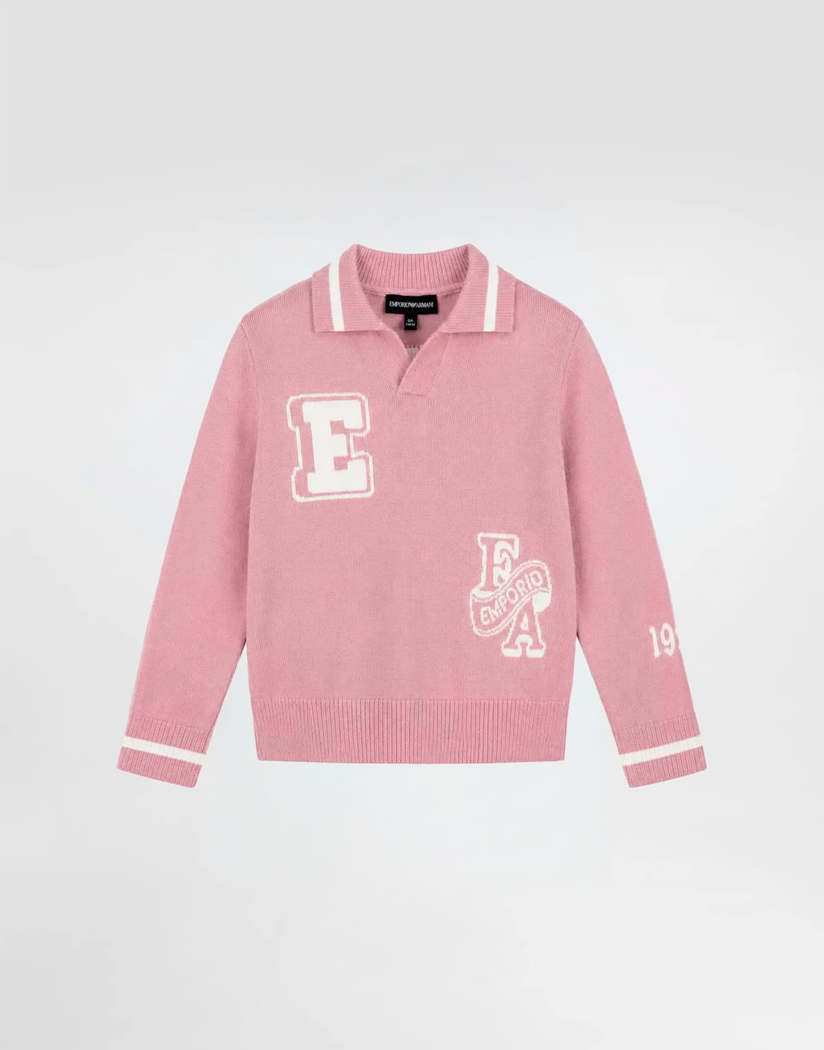 Emporio Armani Dziecięcy teksturowany sweter polo z motywami varsity