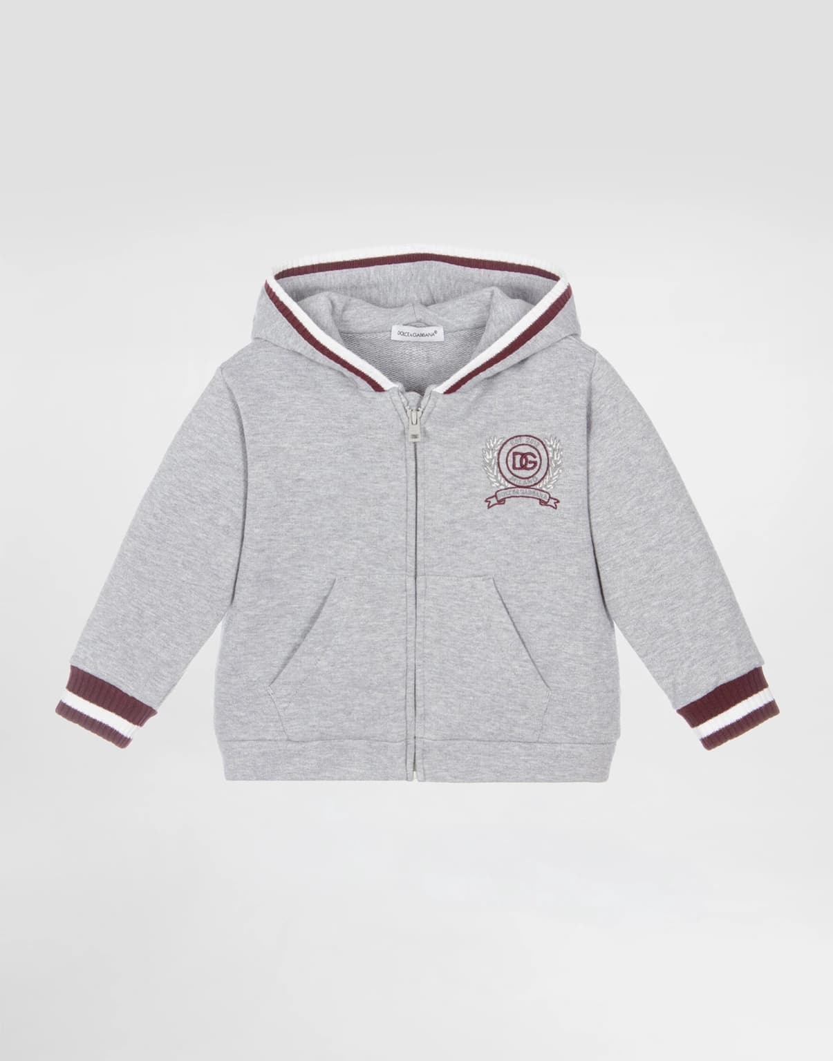 Dolce & Gabbana Kids Hooded Sweatshirt with Embroidery Grey - 1