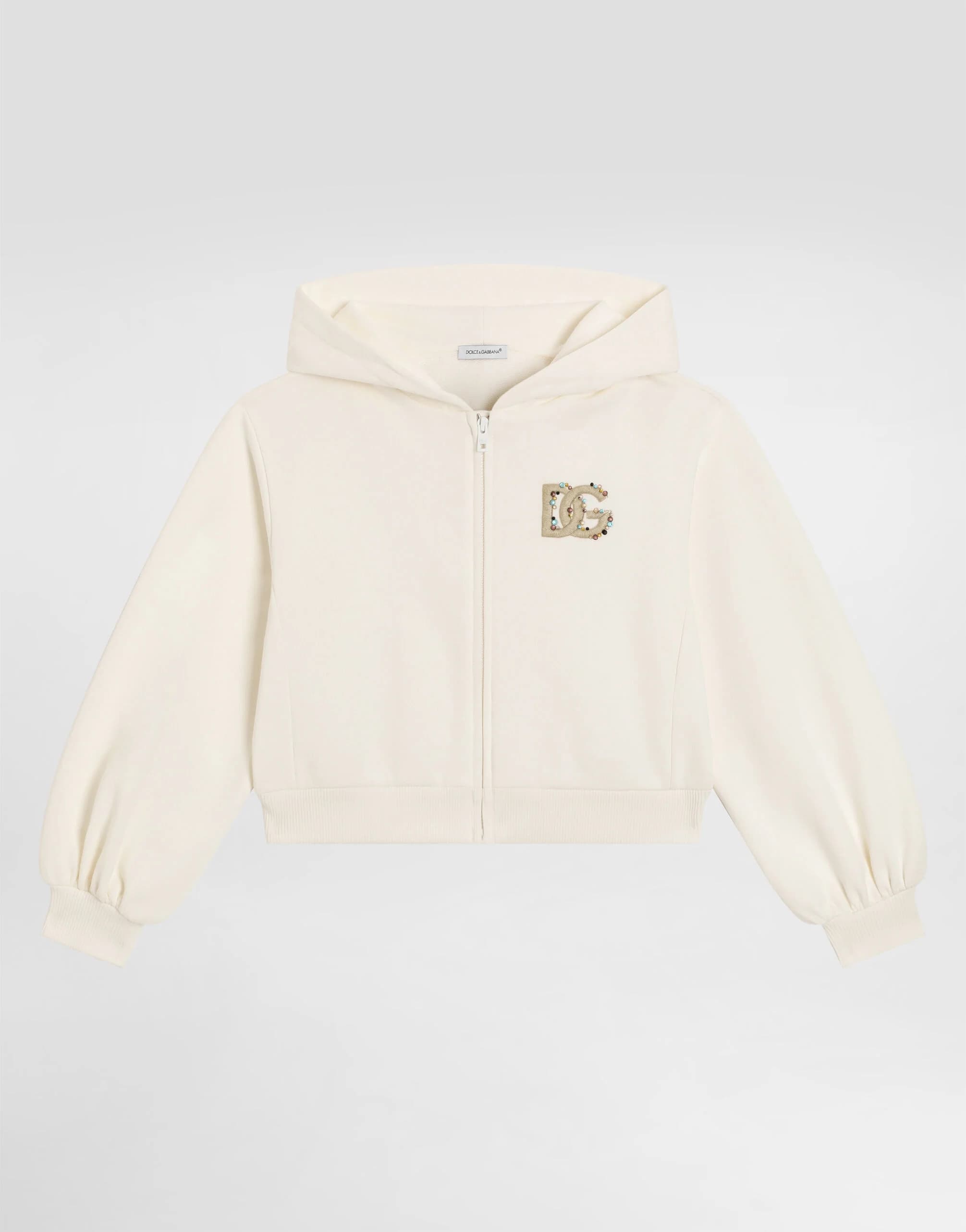 Dolce & Gabbana Kids дитяча толстовка з капюшоном з вишивкою DG та стразами - 1