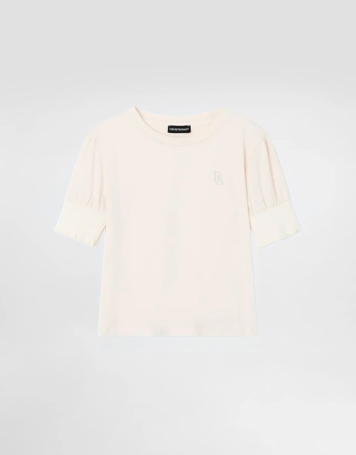 Emporio Armani Dziewczęcy top z mieszanki lyocell z bufiastymi rękawami i haftowanym monogramem