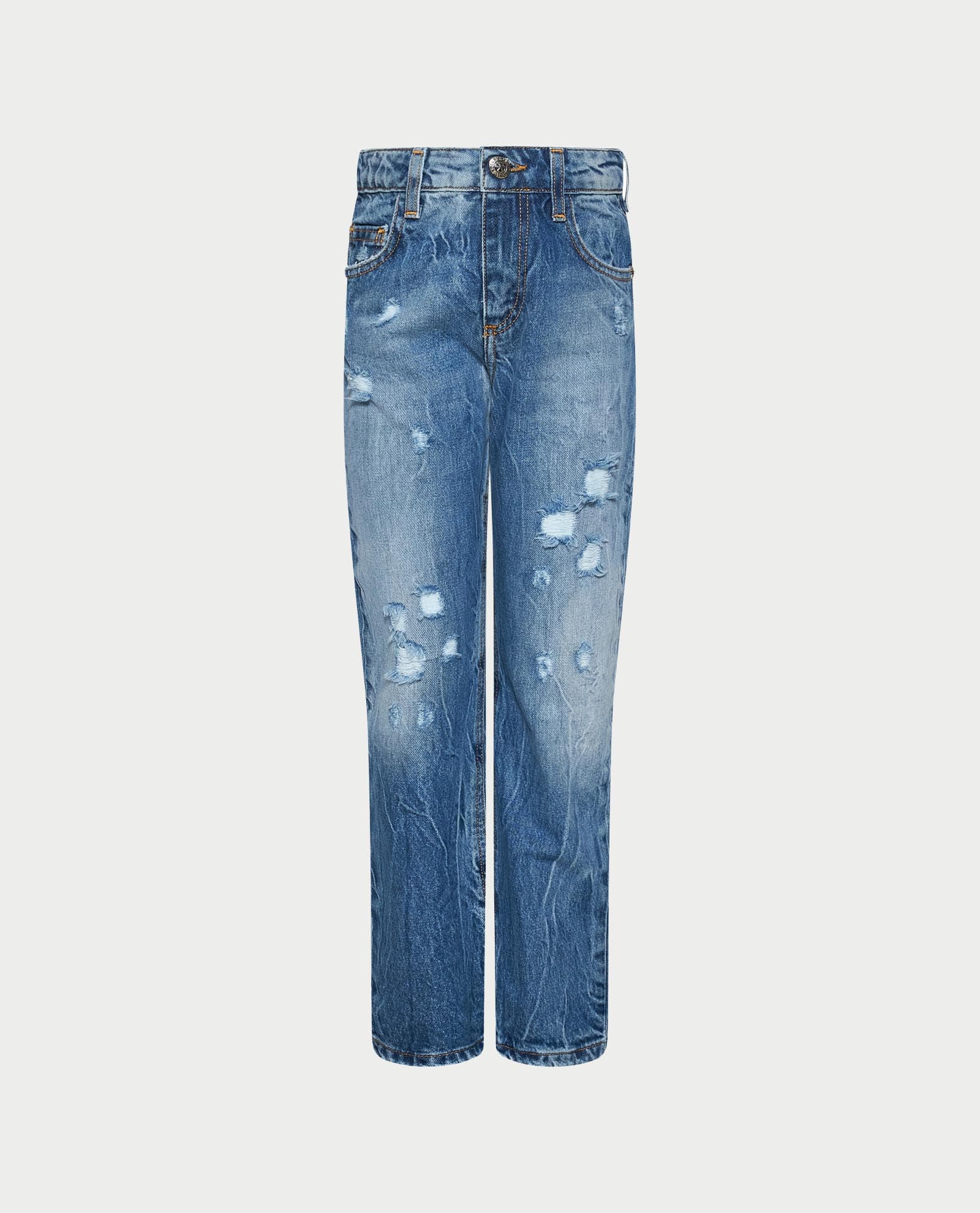 John Richmond Junior  jasnoniebieskie jeansy Sailu z przetarciami i maxi logo - 1