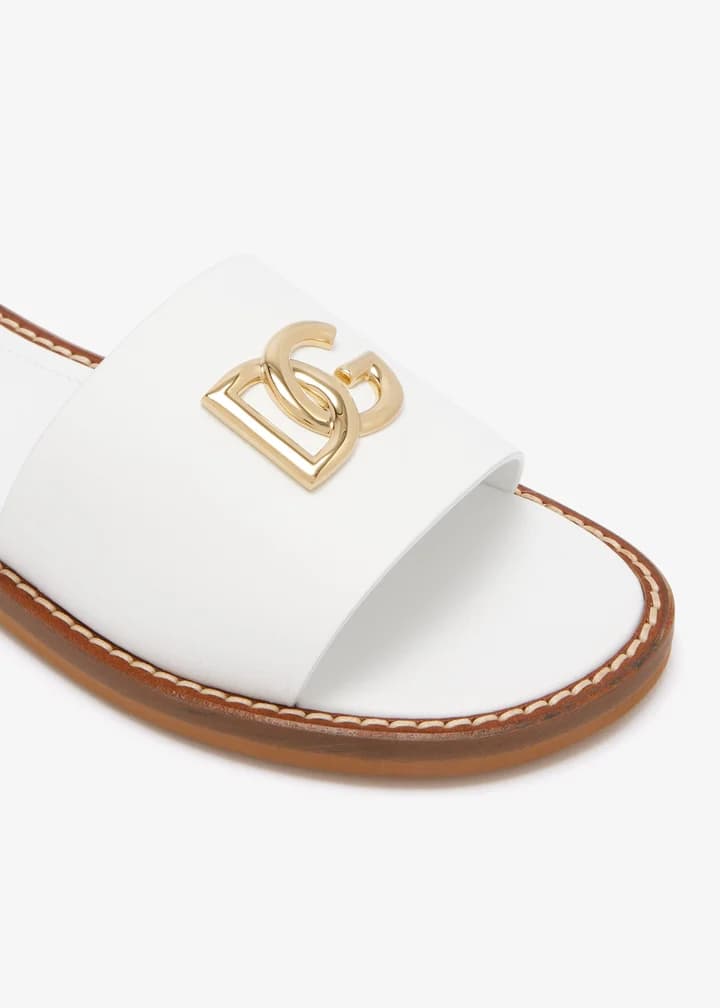 Dolce & Gabbana Kids Girls Flat Calfskin Slipper with DG Cross Logo - 2