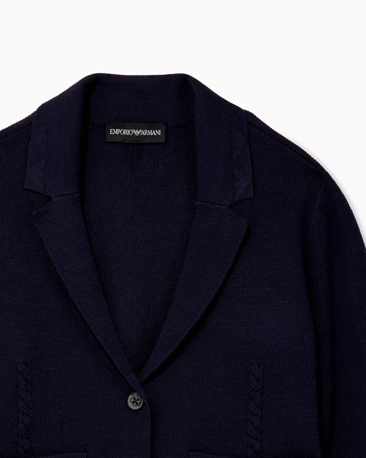 Emporio Armani Dziewczęcy kardigan z dzianiny z plecnymi kieszeniami i warkoczowym splotem na rękawach - 2