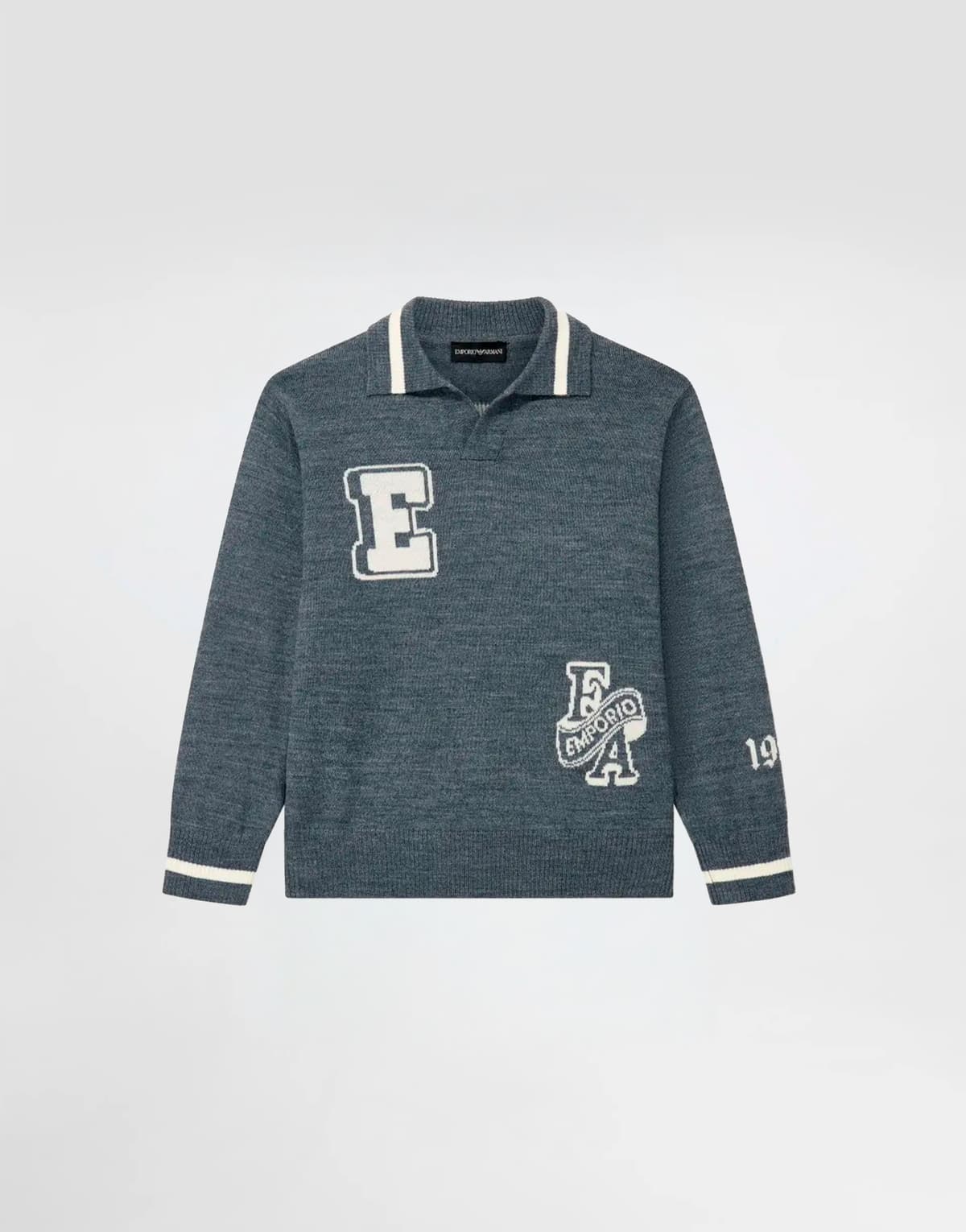 Emporio Armani Dziecięcy teksturowany sweter polo z naszywkami varsity