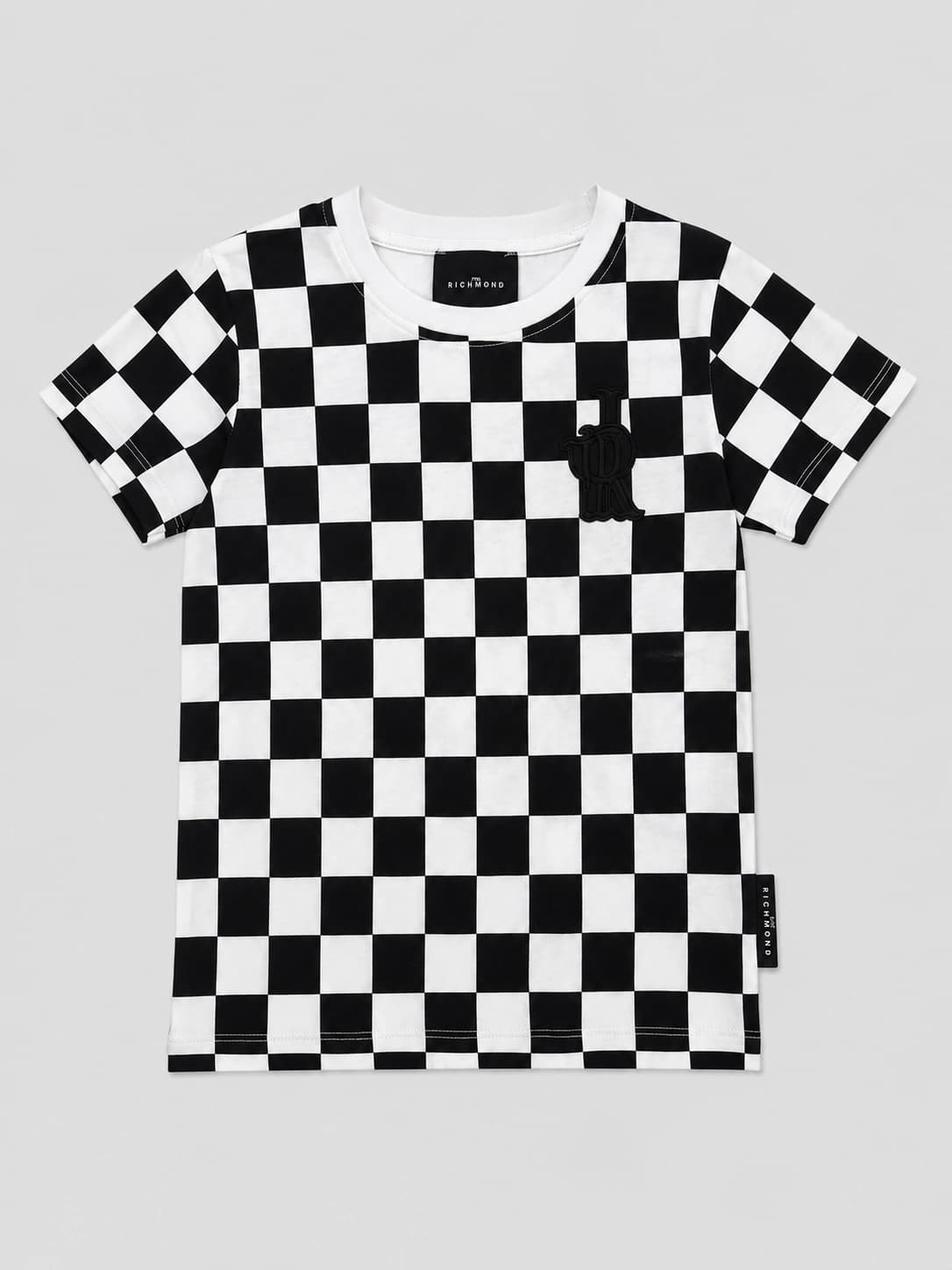 John Richmond Junior Dziecięcy T-shirt z nadrukiem szachownicy