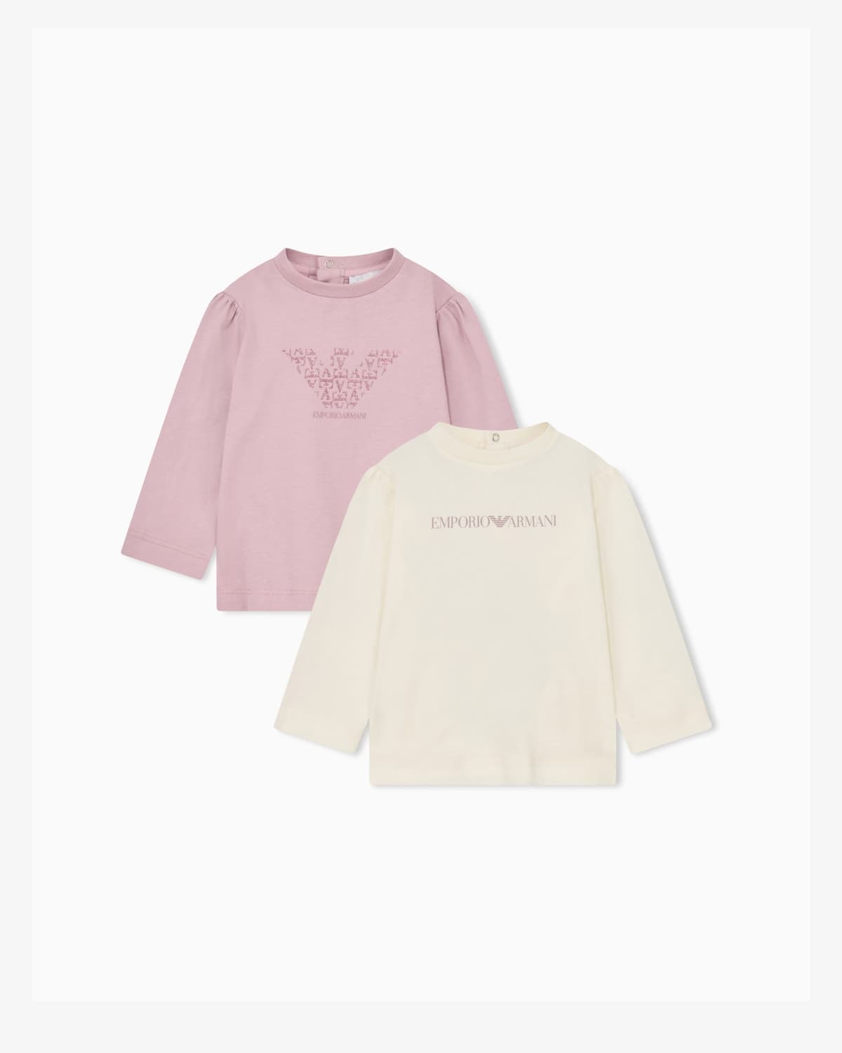 Emporio Armani Dziewczęcy dwupak T-shirtów z długim rękawem z brokatowym sercem