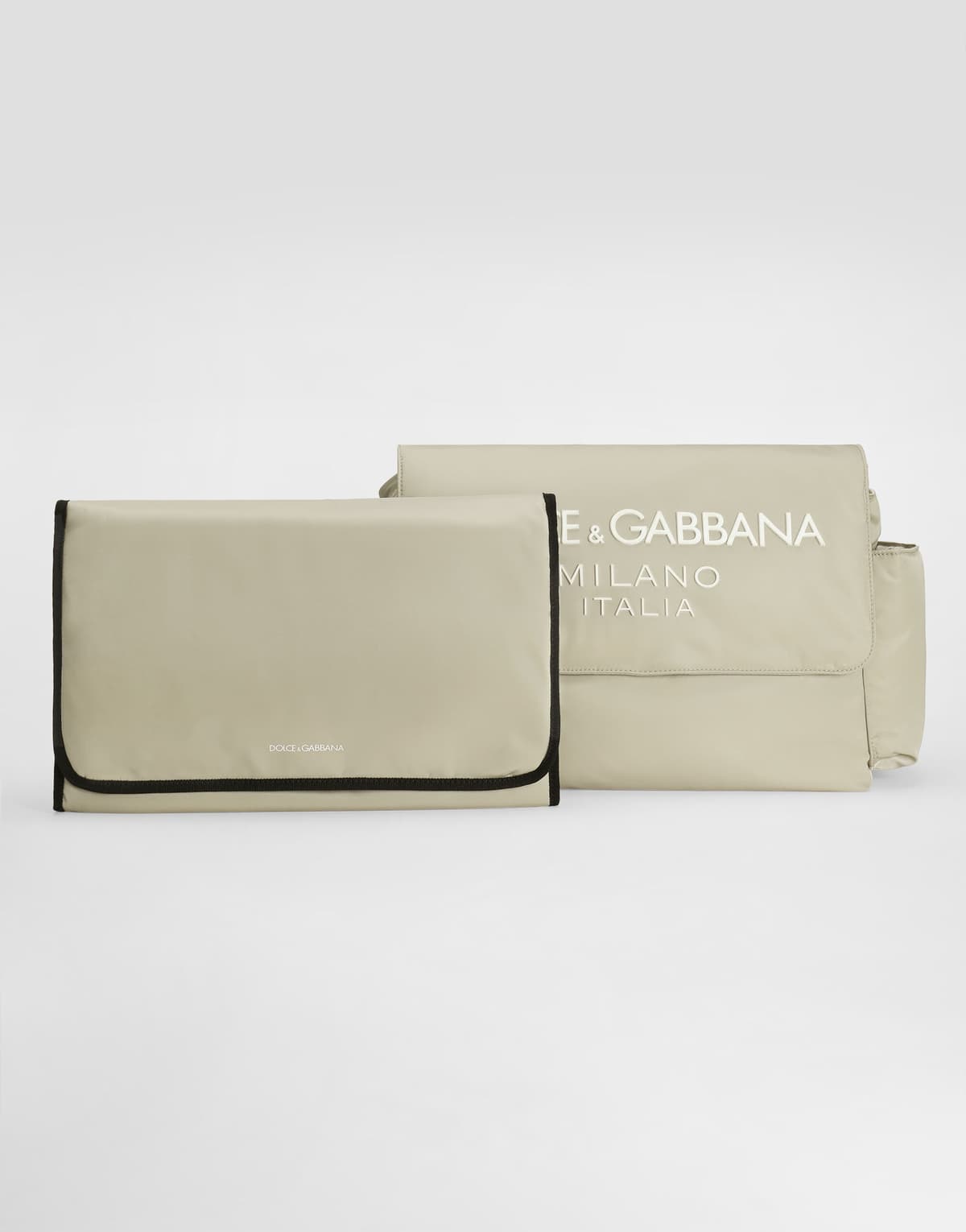 Dolce & Gabbana Kids Nylon Changing Mat Bag with Rubberized Dolce&Gabbana Logo Beige - 7