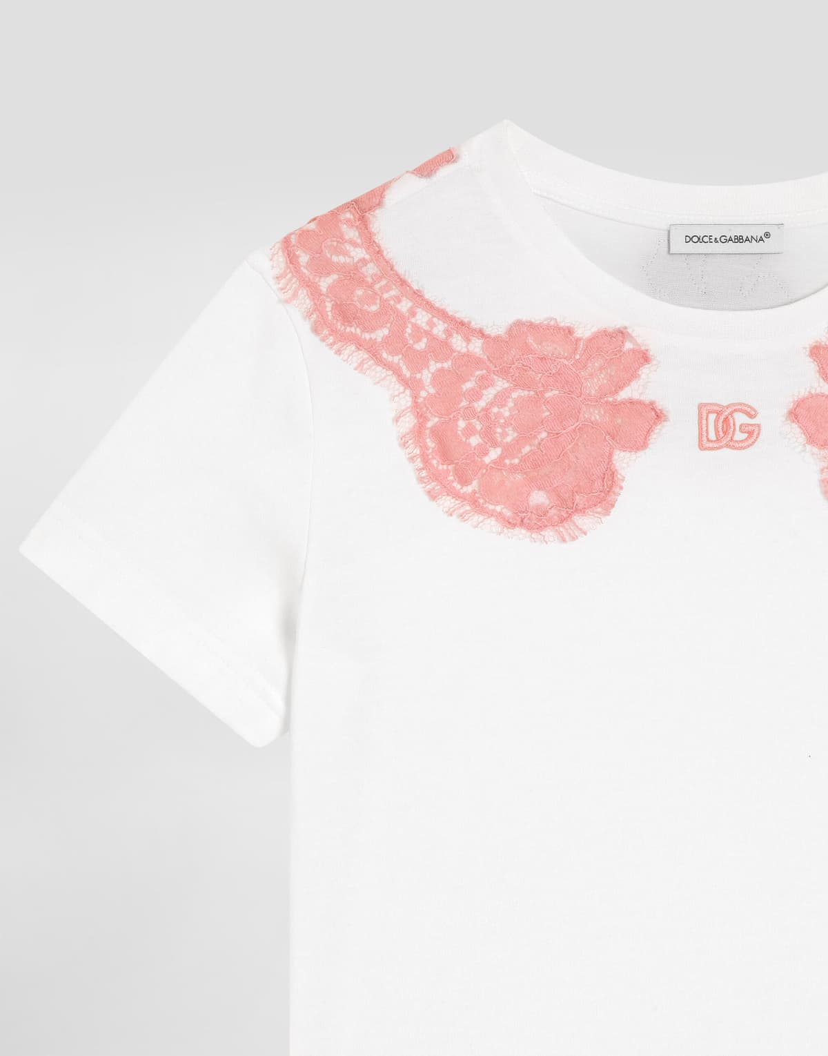 Dolce & Gabbana Kids dziecięcy T-shirt jersey z koronką i haftem DG - 3