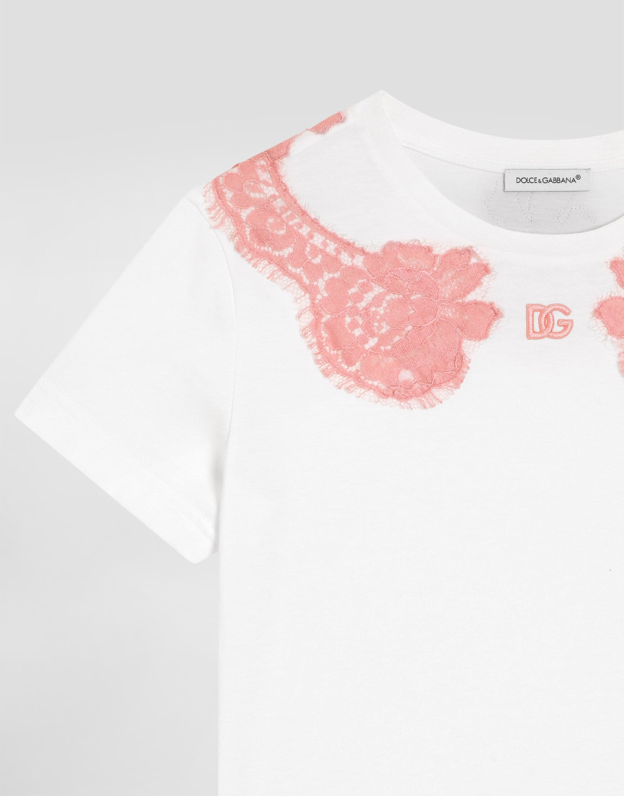 Dolce & Gabbana Kids Дитяча футболка джерсі з мереживом та вишивкою DG - 3