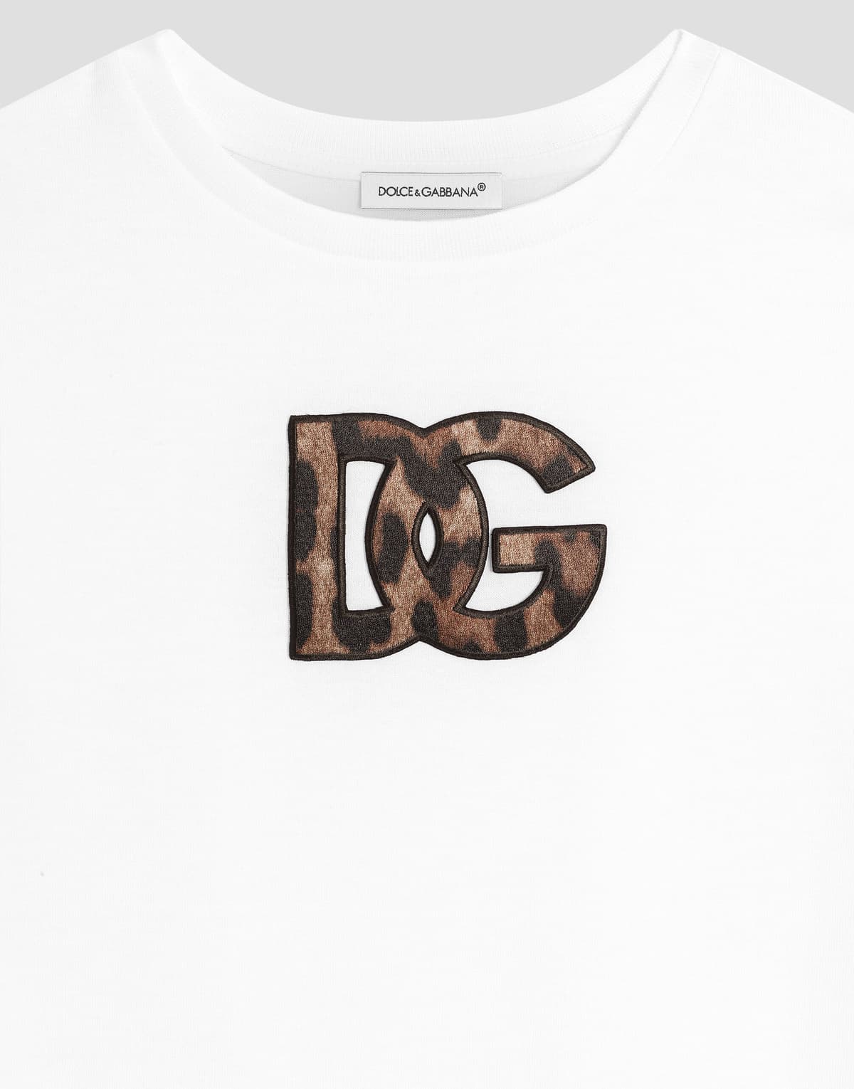 Bawełniany T-shirt Dolce & Gabbana Kids z naszywką DG w panterkę  - 3