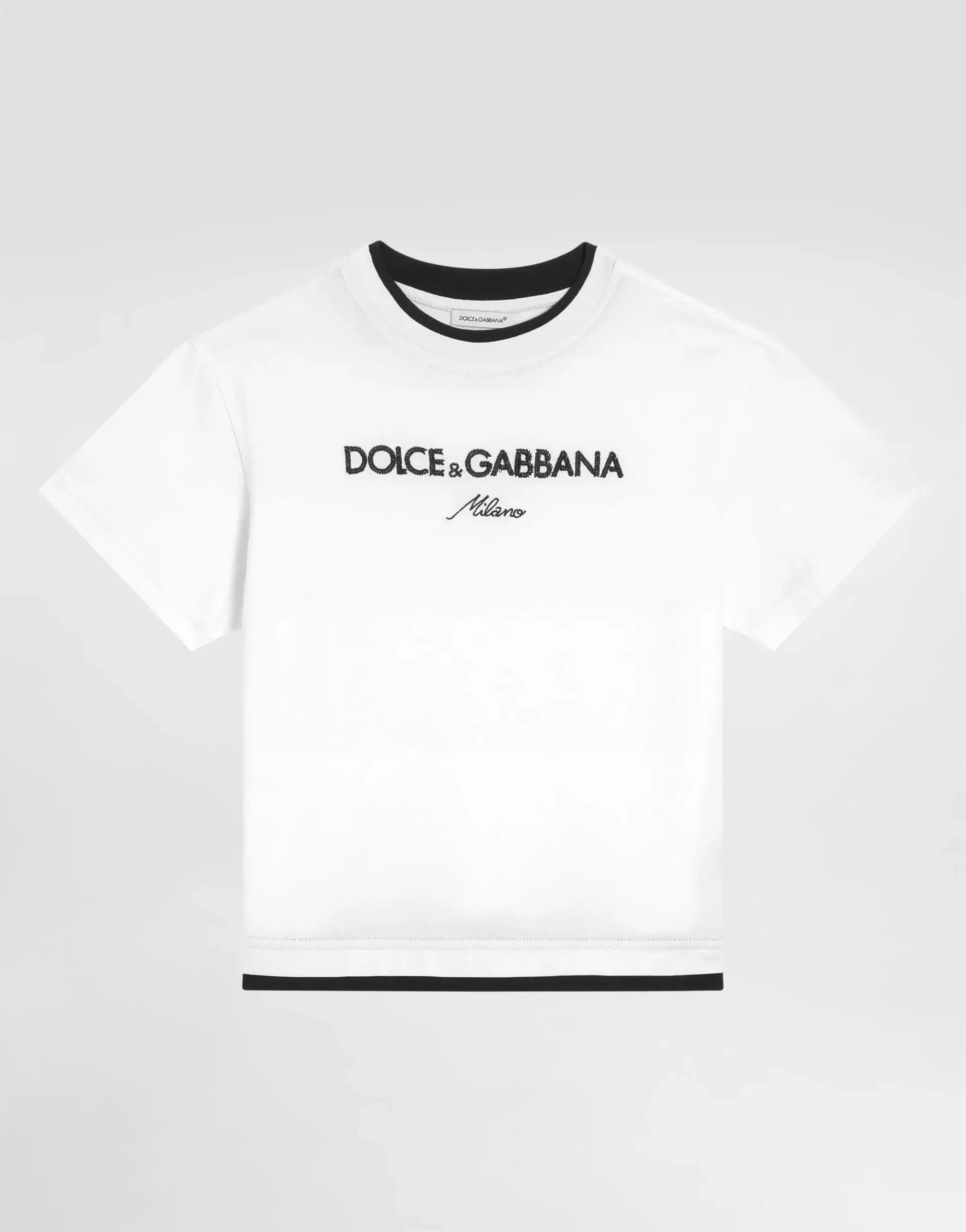 Dolce & Gabbana Kids T-shirt with a double collar and embroidery - 1