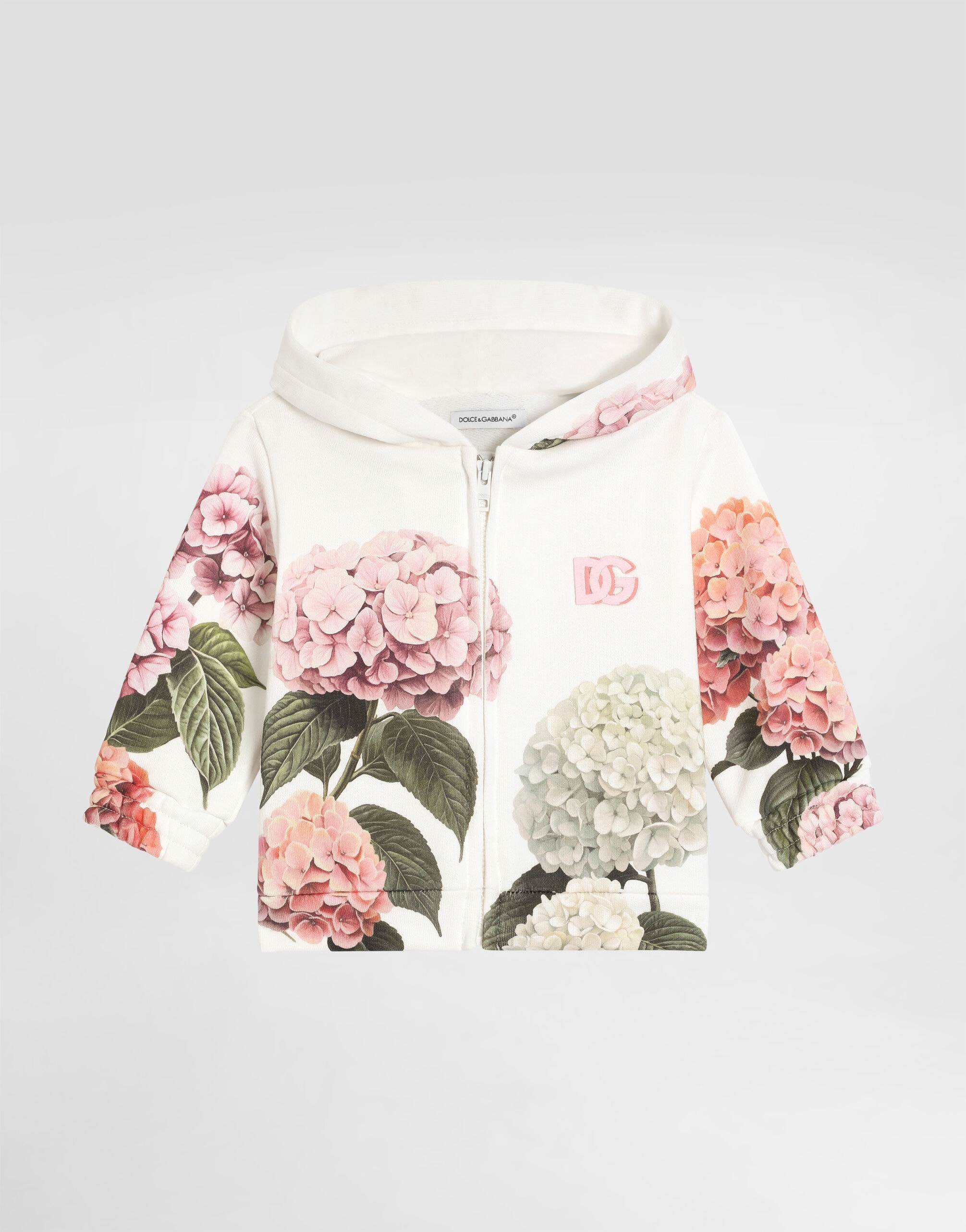 Dolce & Gabbana Kids Дитяча толстовка з капюшоном із принтом гортензій та нашивкою