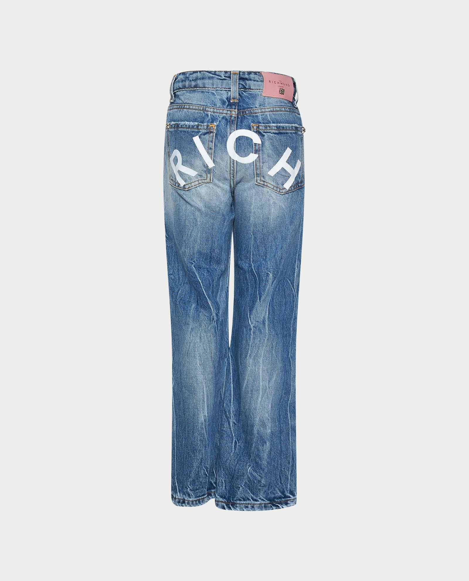 John Richmond Junior Girls' Wide-Leg Stonewash Denim Jeans with Logo