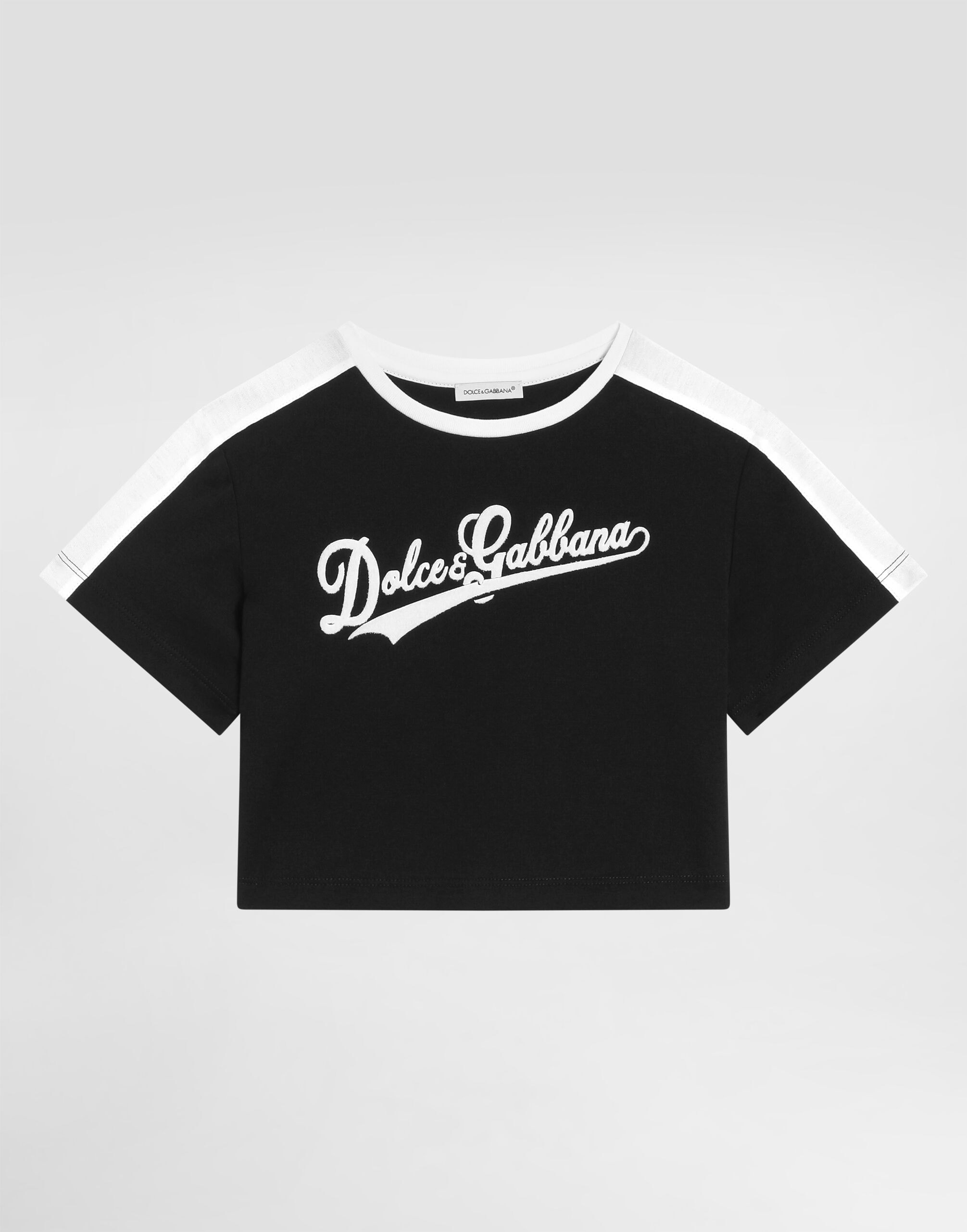 Dolce & Gabbana Kids Дитяча футболка чорна джерсі з принтом (для дівчаток)