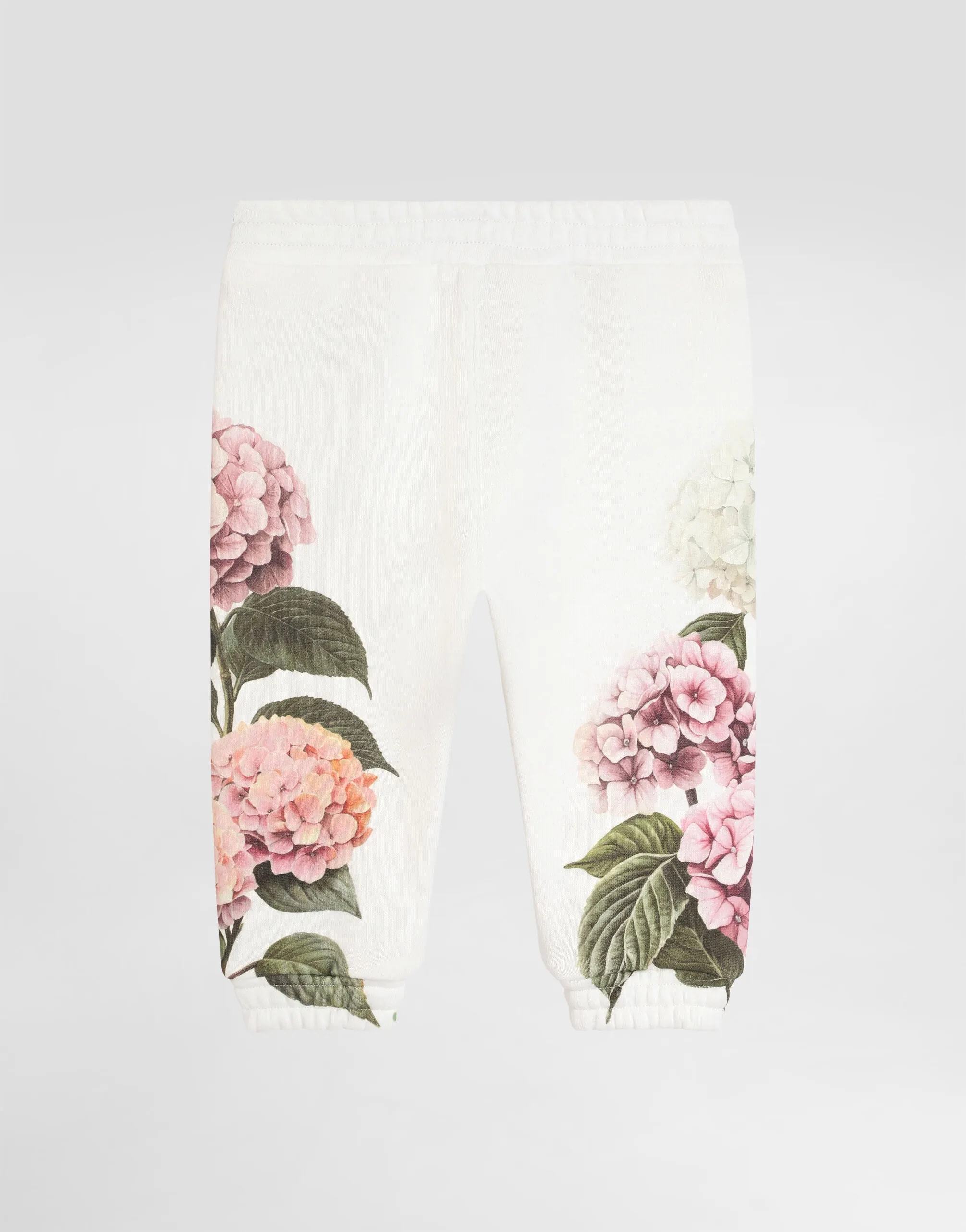 Dolce & Gabbana Kids dziecięce spodnie z flaneli z nadrukiem hortensji i naszywką