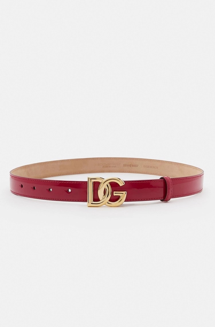 Dolce & Gabbana Kids Дитячий ремінь з лакованої телячої шкіри із золотистою пряжкою з логотипом DG