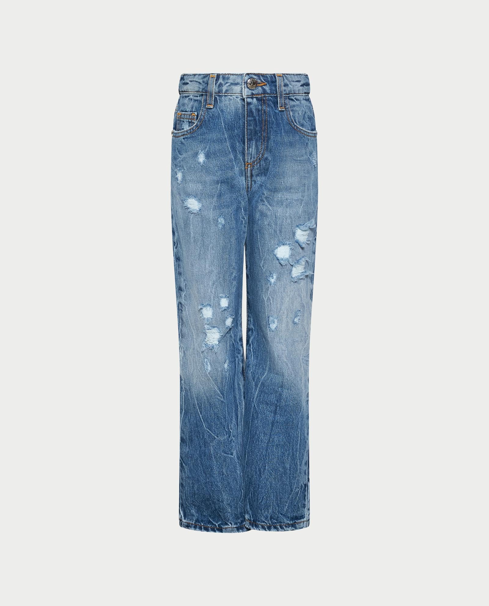 John Richmond Junior Girls' Wide-Leg Stonewash Denim Jeans with Logo