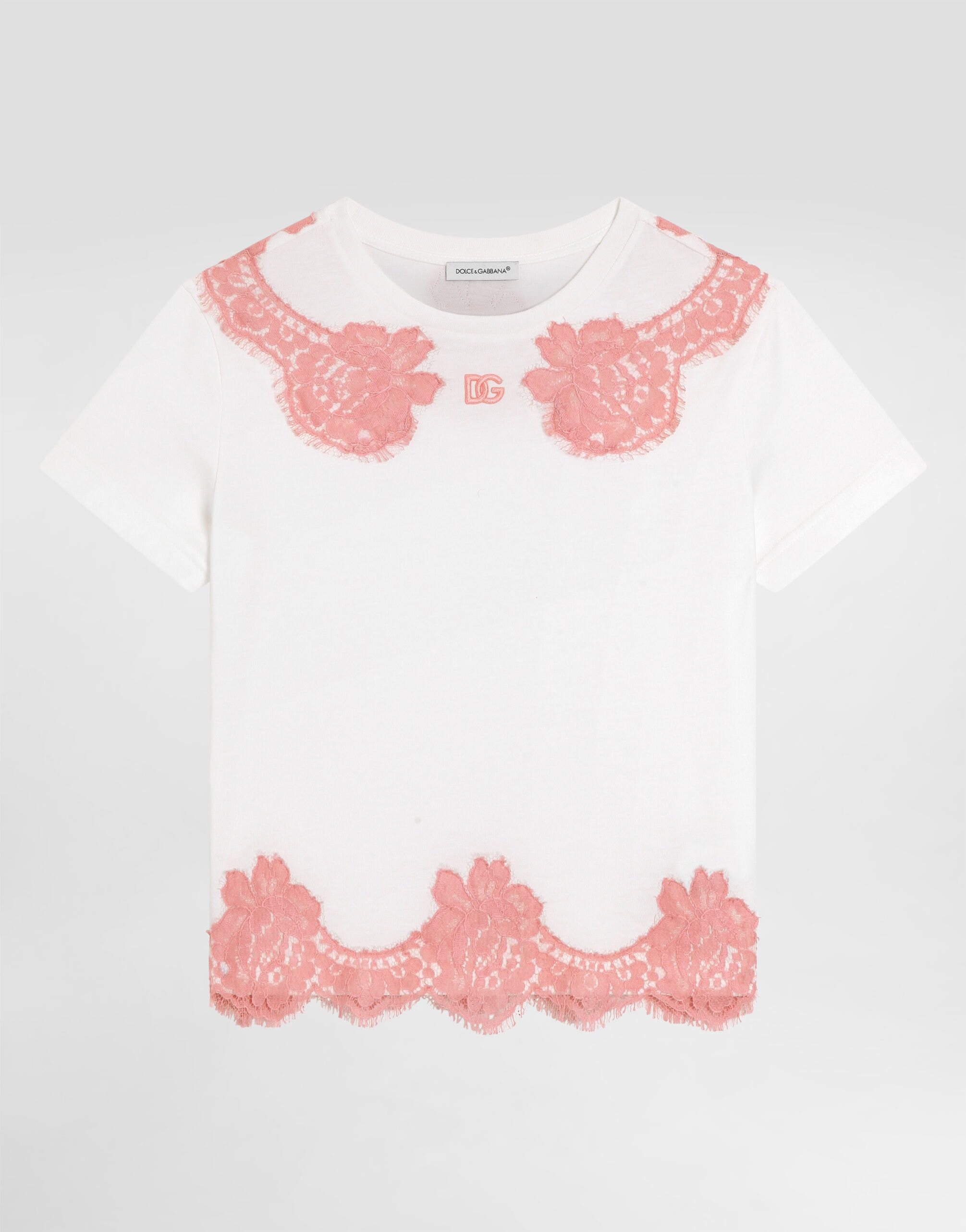 Dolce & Gabbana Kids Дитяча футболка джерсі з мереживом та вишивкою DG