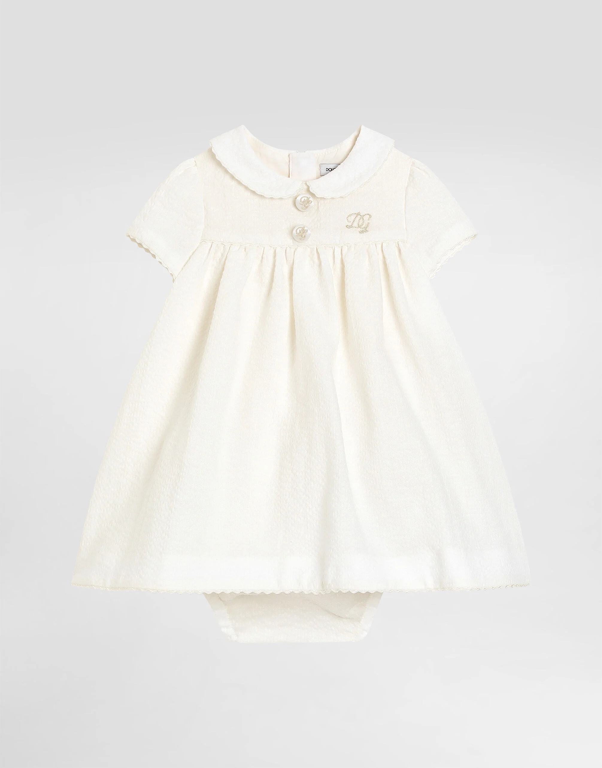 Dolce & Gabbana Kids niemowlęca sukienka z lnu seersucker z haftem
