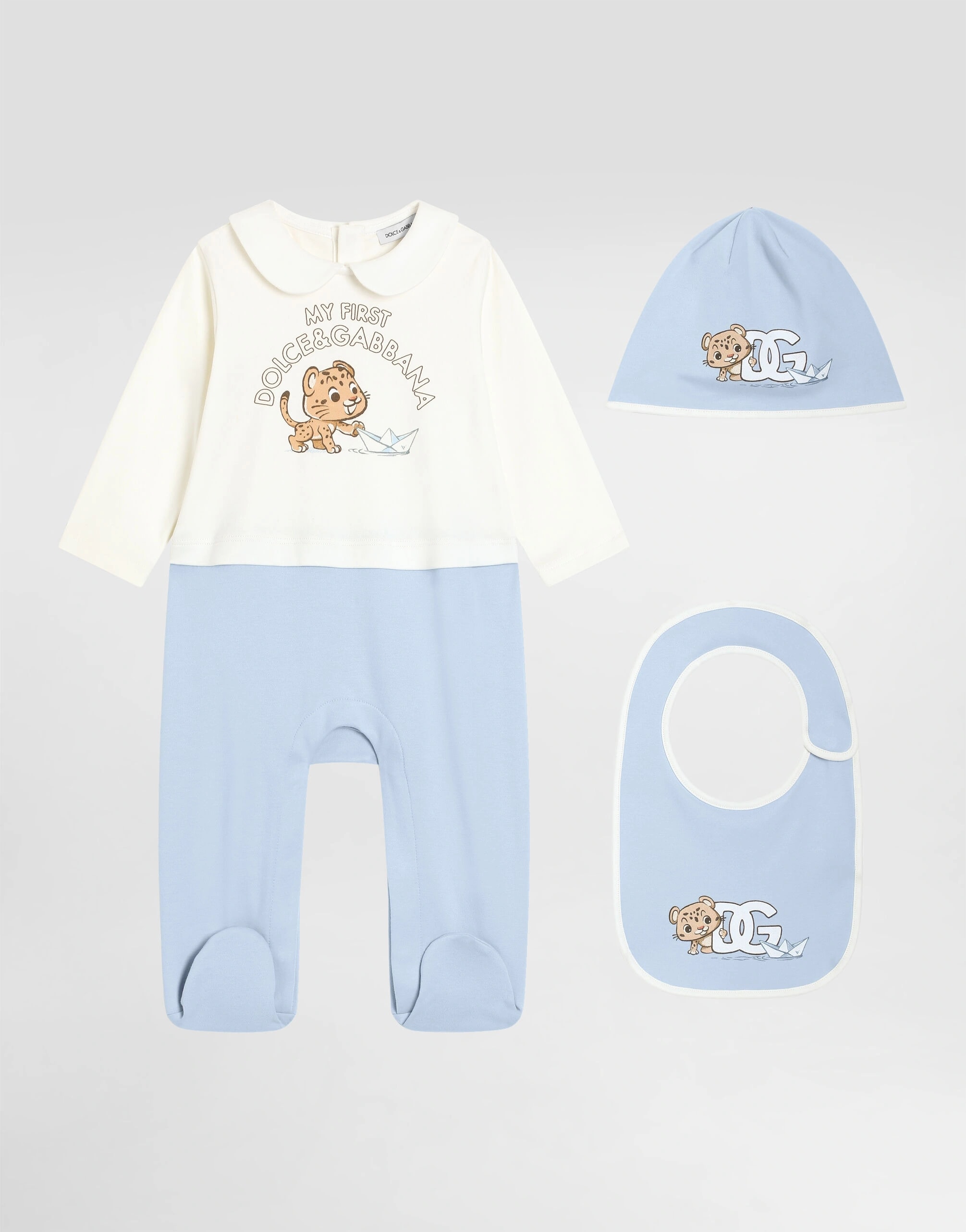 Dolce & Gabbana Kids 3-częściowy zestaw prezentowy z interloku z nadrukiem leoparda i łodzi