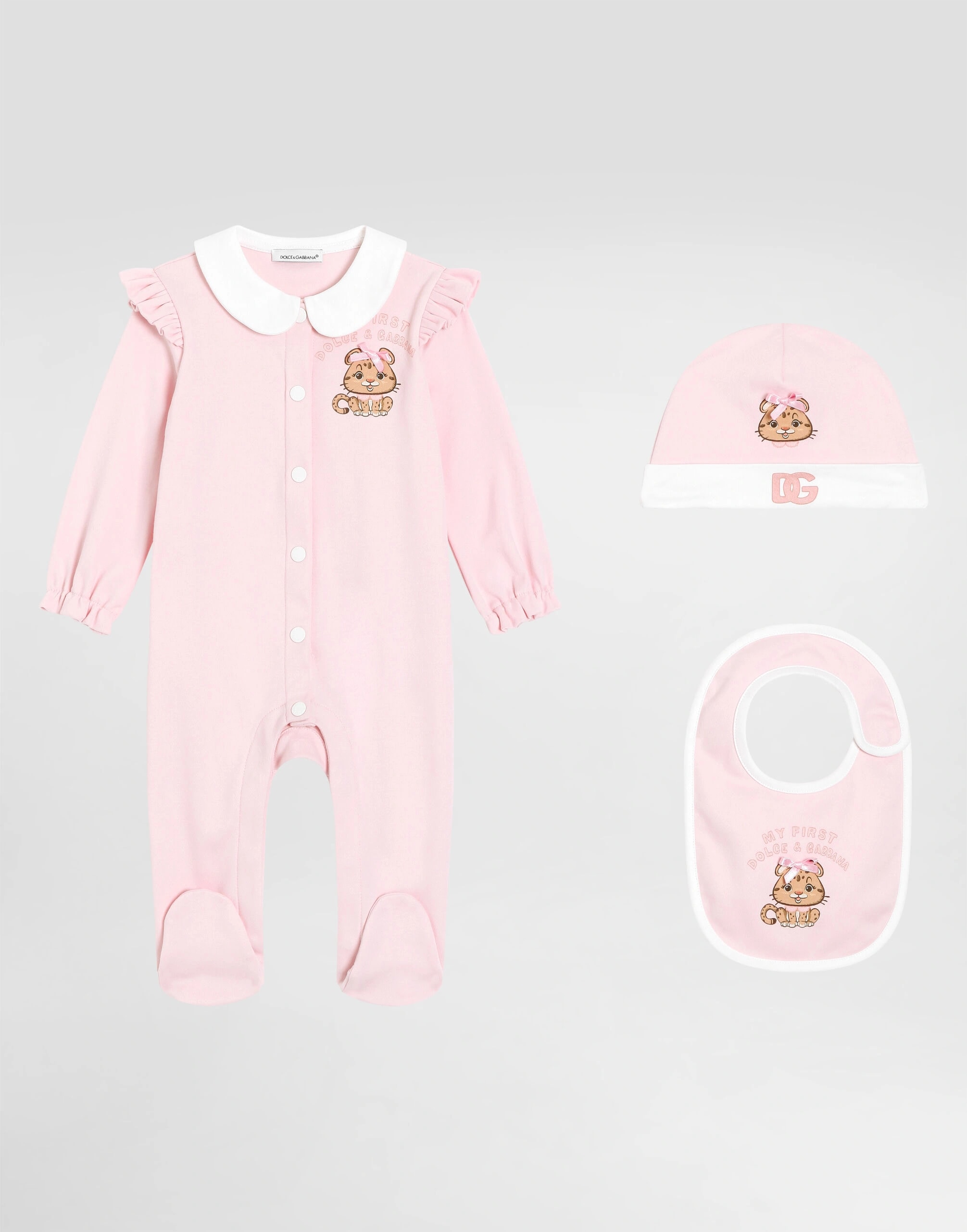 Dolce & Gabbana Kids 3-częściowy zestaw prezentowy dla niemowlęcia z interloku z nadrukiem i kokardką