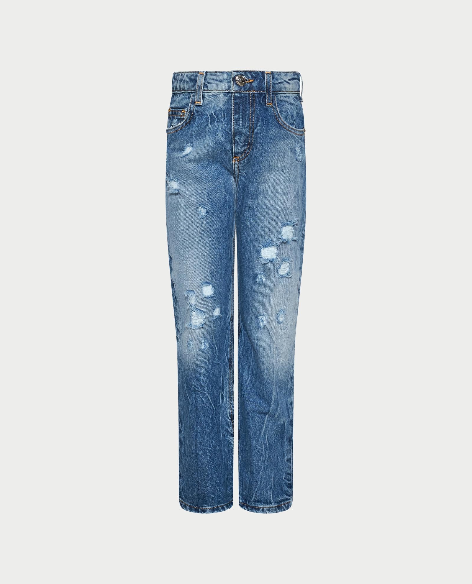 John Richmond Junior Light Blue Distressed Jeans Sailu with Maxi Logo 