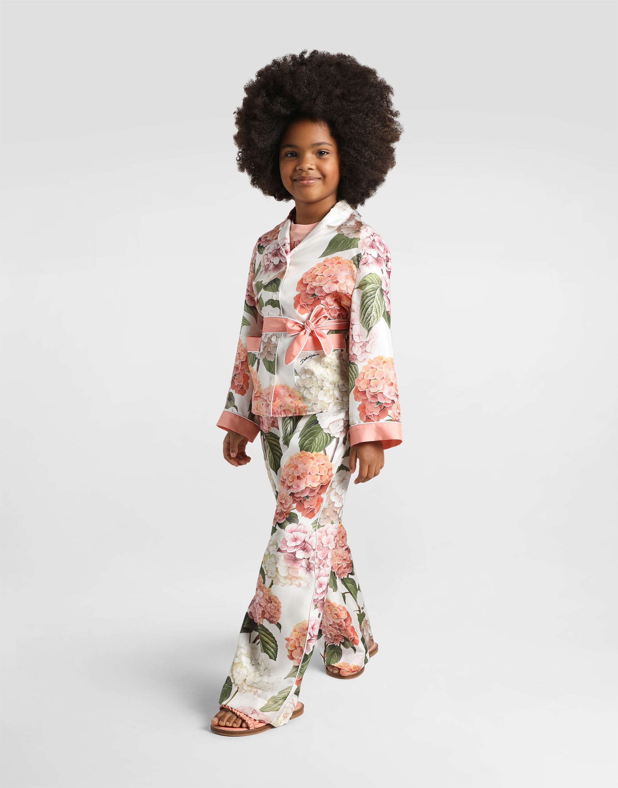 Dolce & Gabbana Kids дитячі штани з шовкового твілу з принтом гортензій
