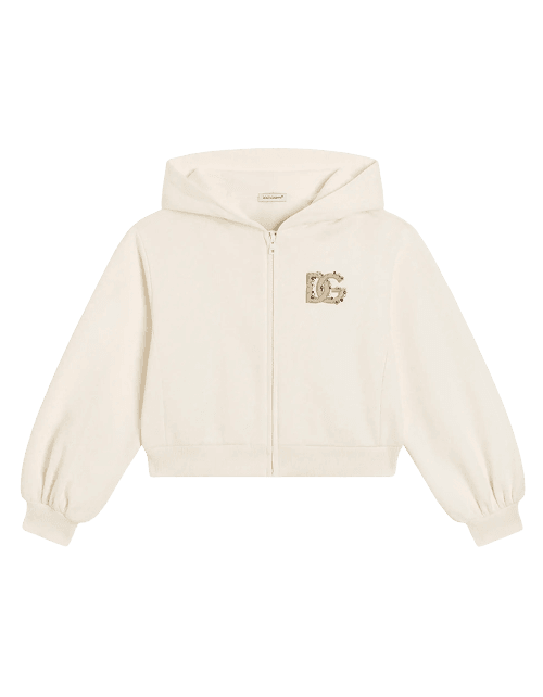 Dolce & Gabbana Kids' Hooded Sweatshirt with DG Embroidery and Rhinestones