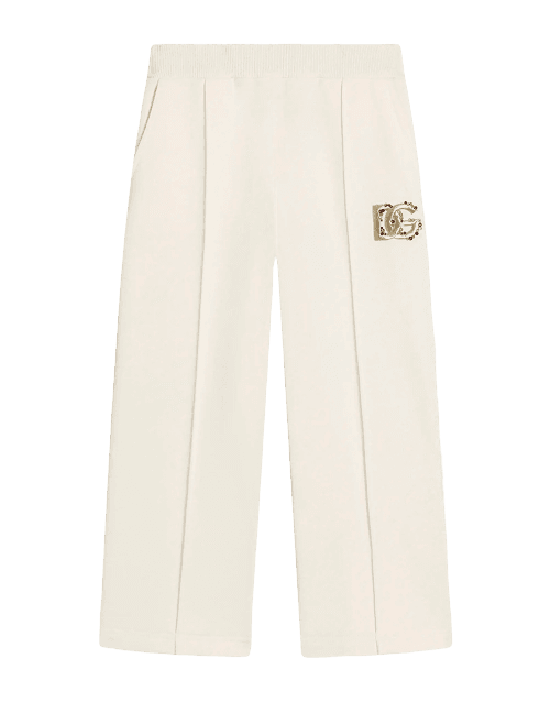 Dolce & Gabbana Kids' Fleece Trousers with DG Embroidery and Rhinestones