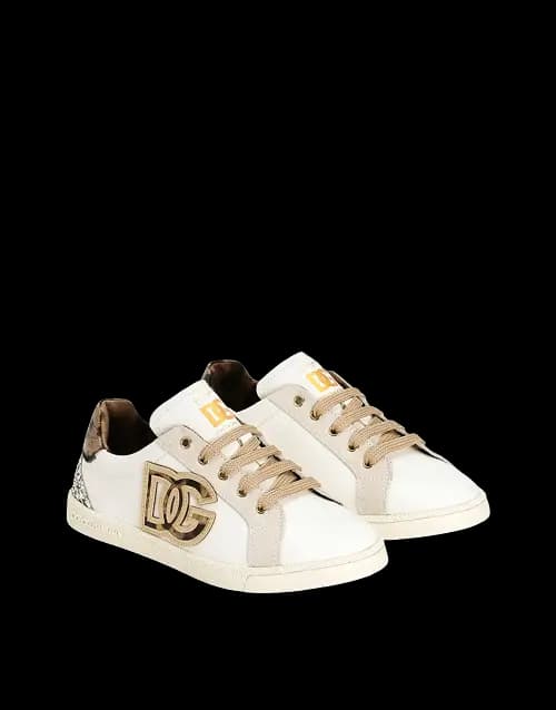 Dolce & Gabbana Kids DG Original Sneakers in Calfskin and Split Leather